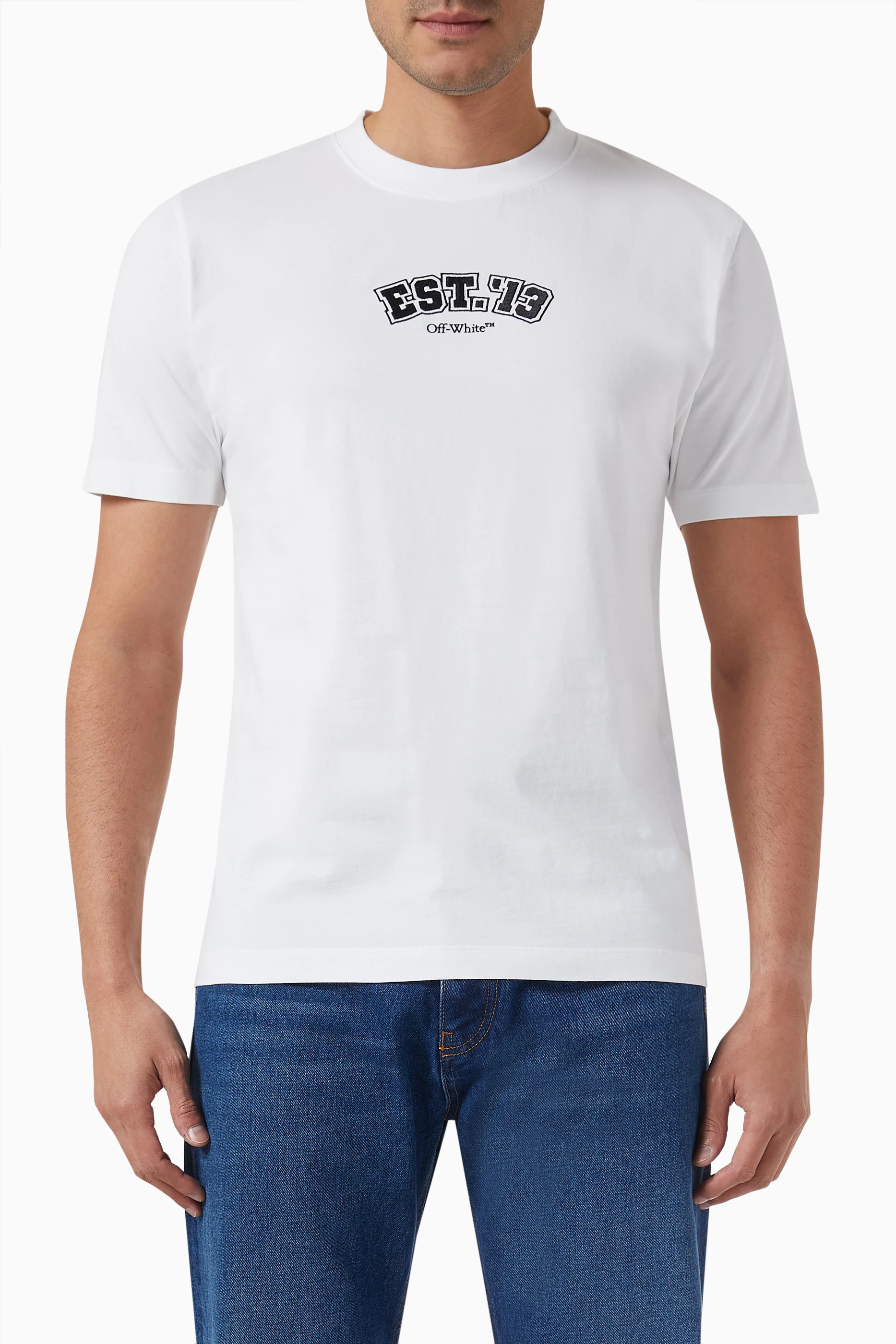 Buy Off White White Slim Fit T shirt in Cotton Jersey for Men in UAE Ounass
