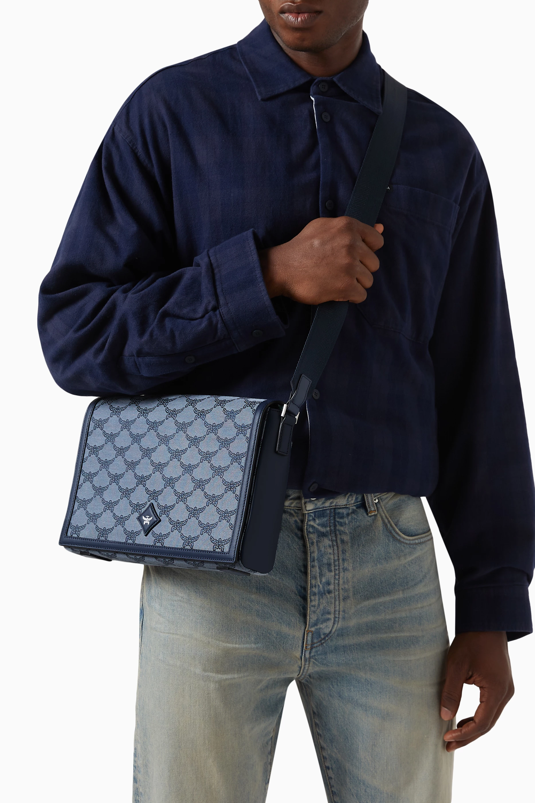 Buy MCM Blue Lauretos Messenger Bag in Canvas for Men in UAE Ounass