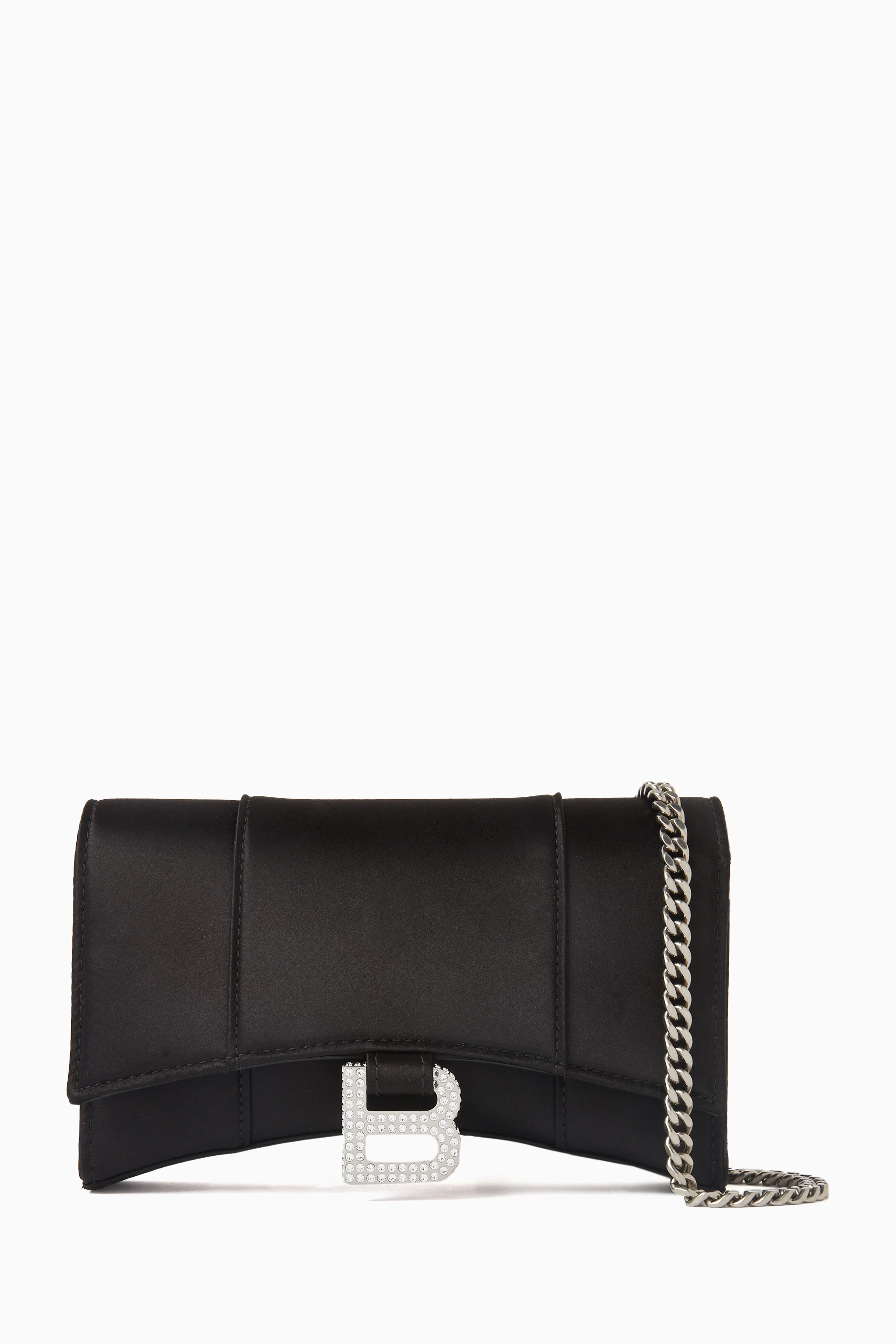 Buy Balenciaga Black Hourglass Wallet on Chain in Satin for Women