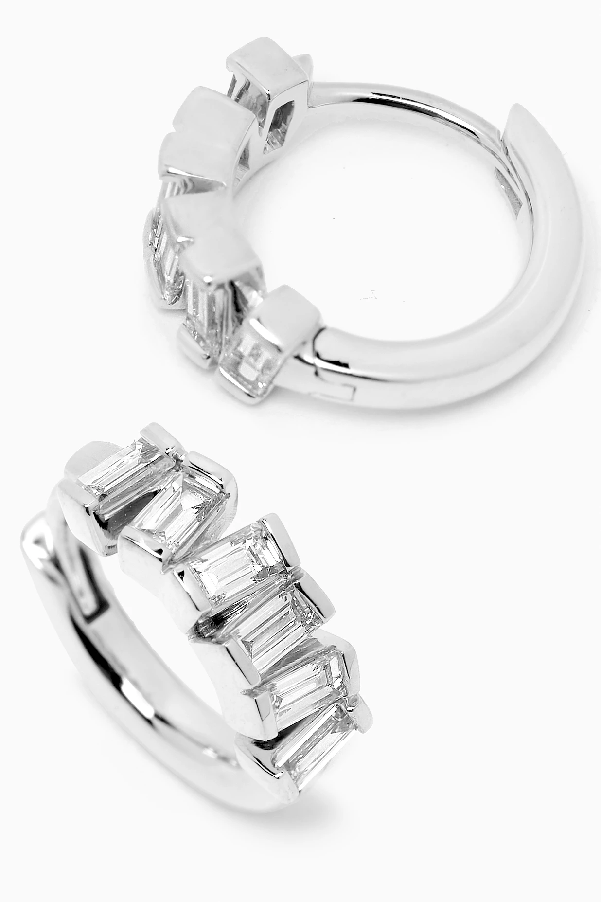 Diamond baguette discount huggie earrings