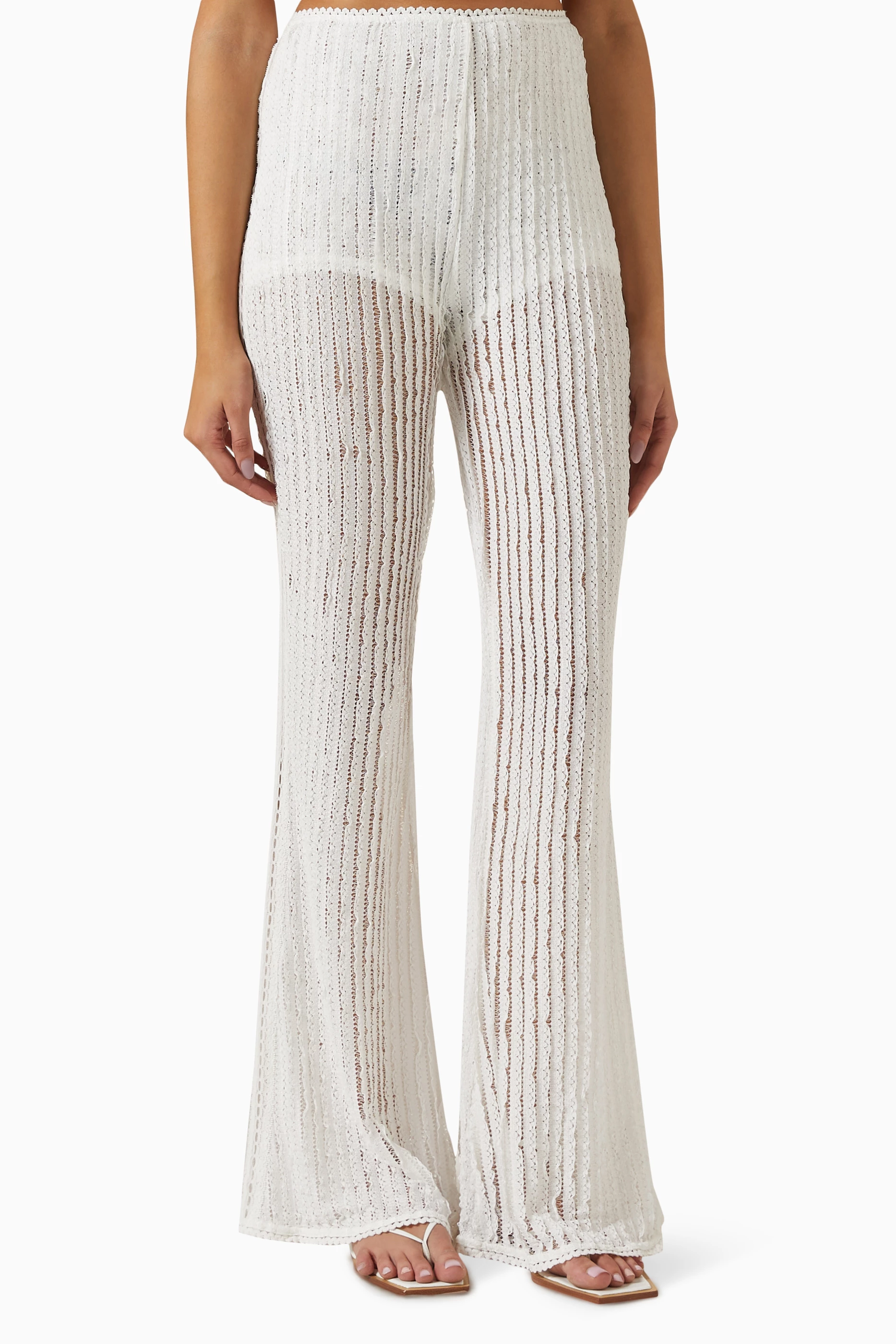 White high waist flare sales pants