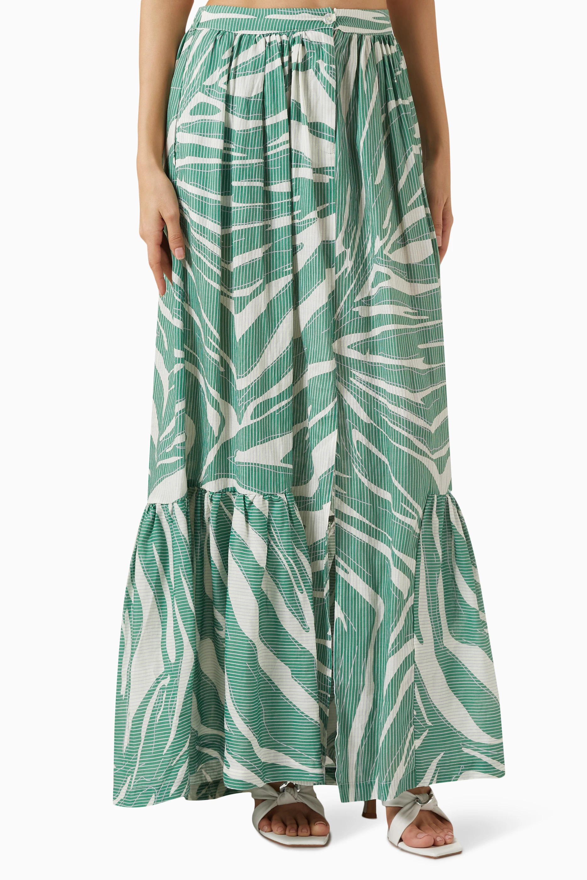 Green color maxi online skirt