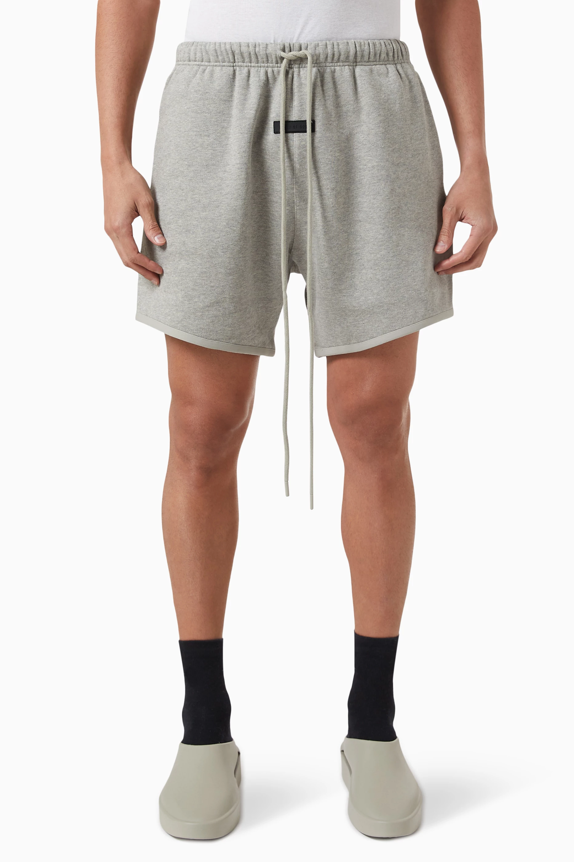 Buy Fear of God Essentials Grey Logo Sweat Shorts in Fleece for