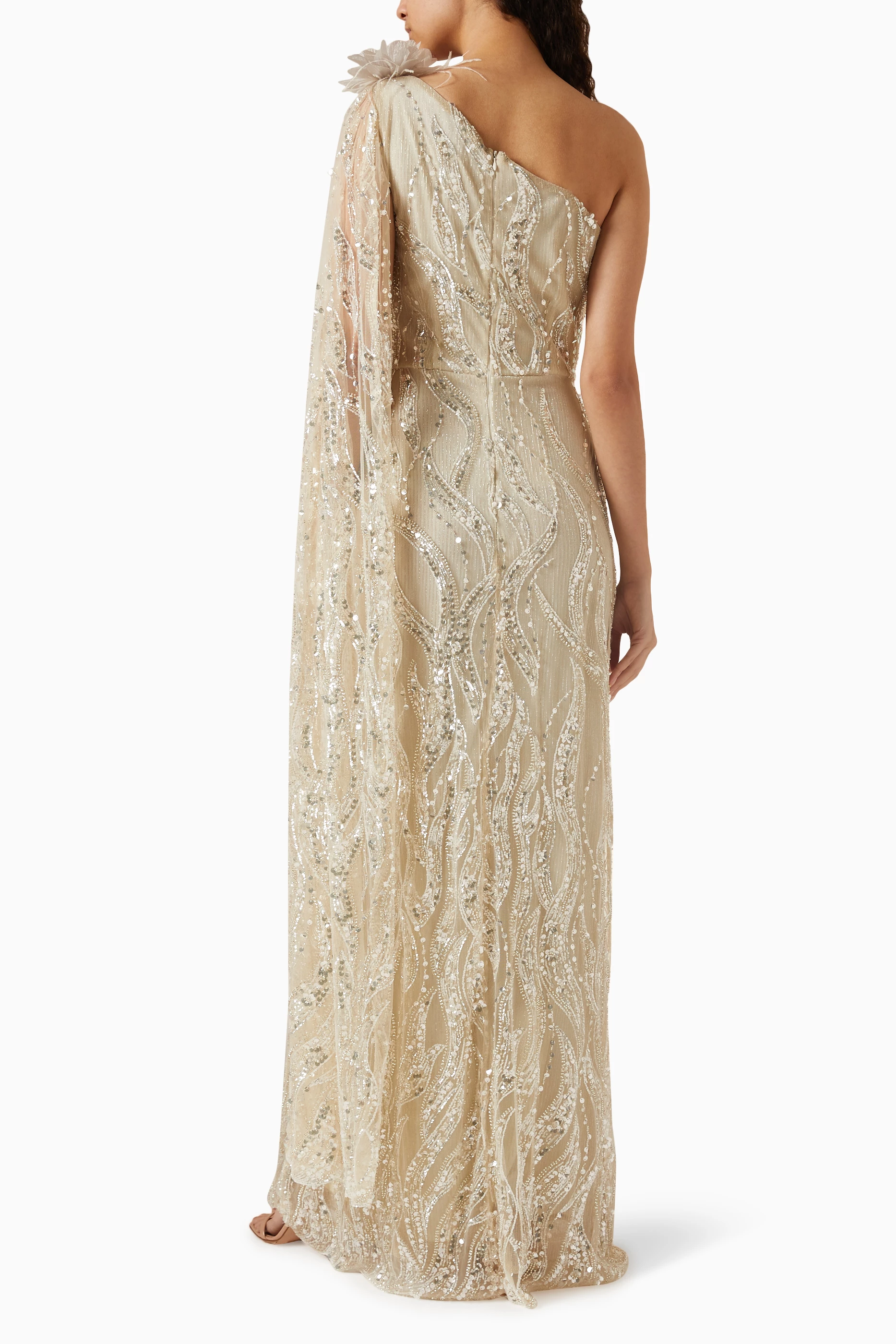 One shoulder top sequin maxi dress