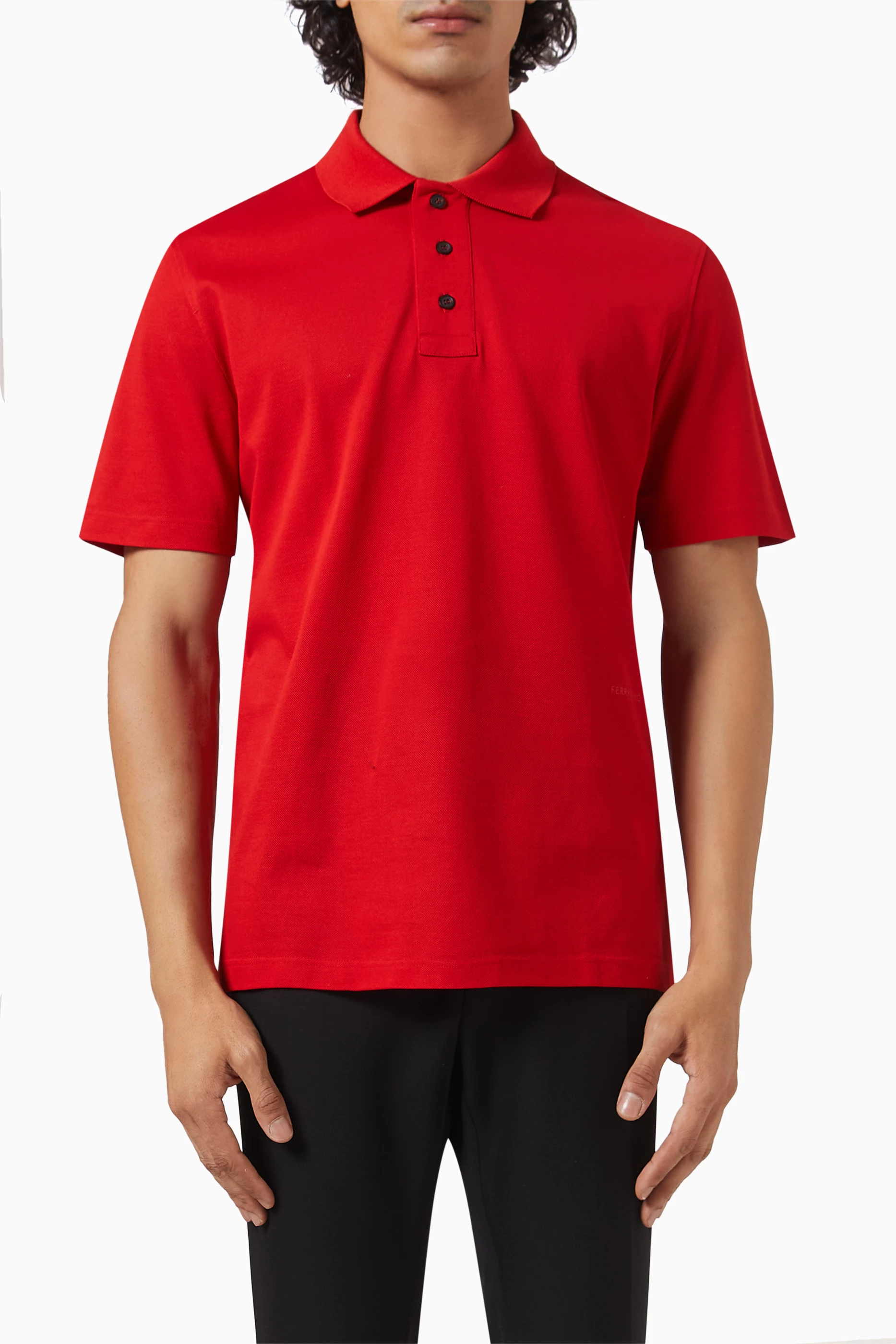 Mens red shop polo shirt