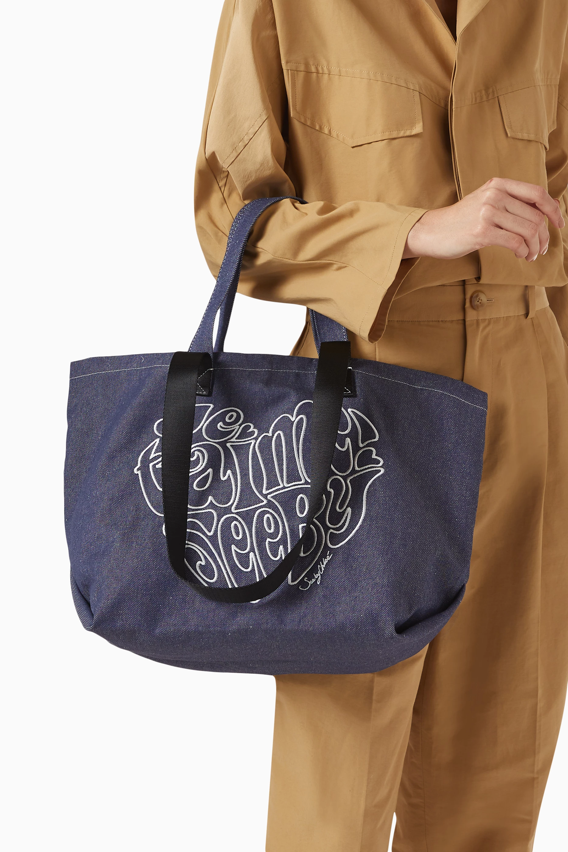 Buy See By Chlo Blue Je T aime Tote Bag in Recycled Cotton Denim