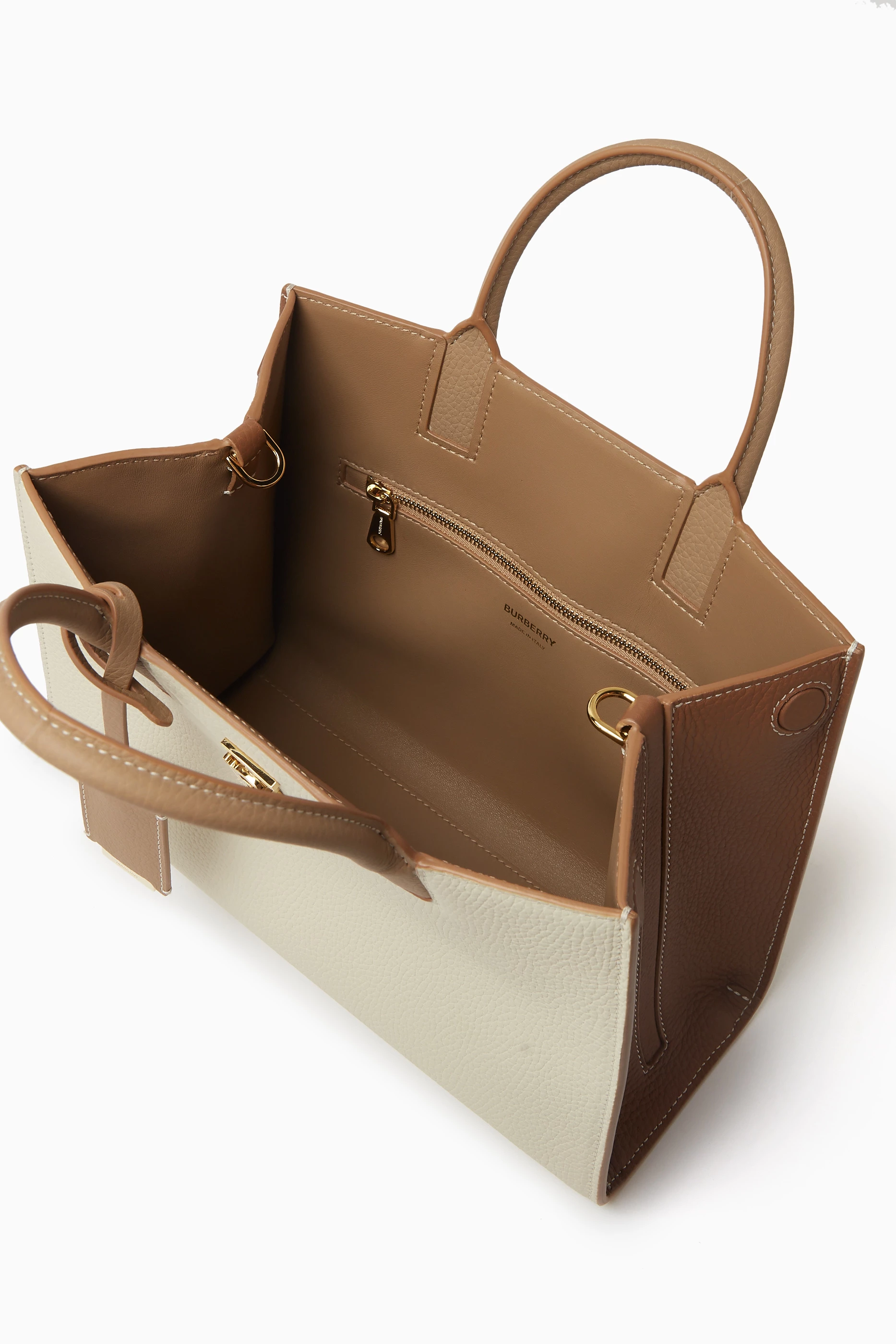 Buy Burberry Neutral Mini Frances Tote Bag in Leather for Women in