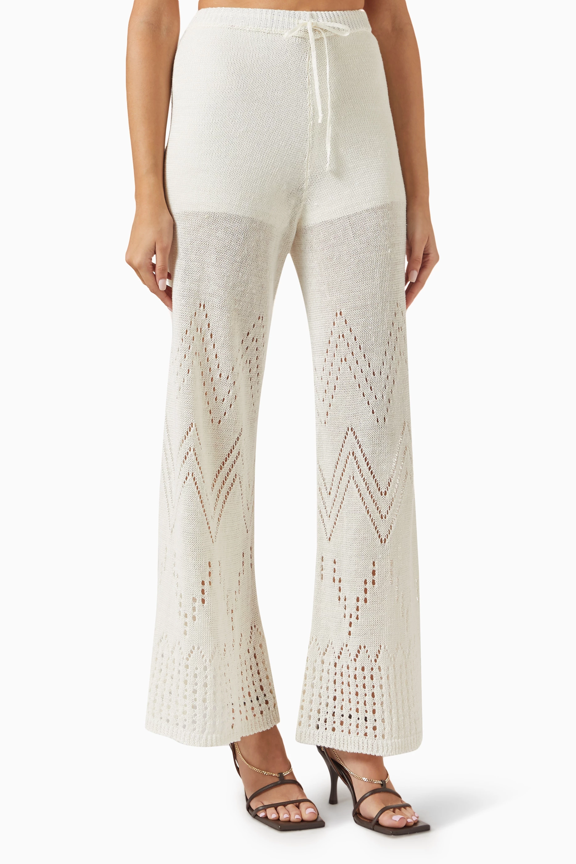 White lace hot sale flared trousers