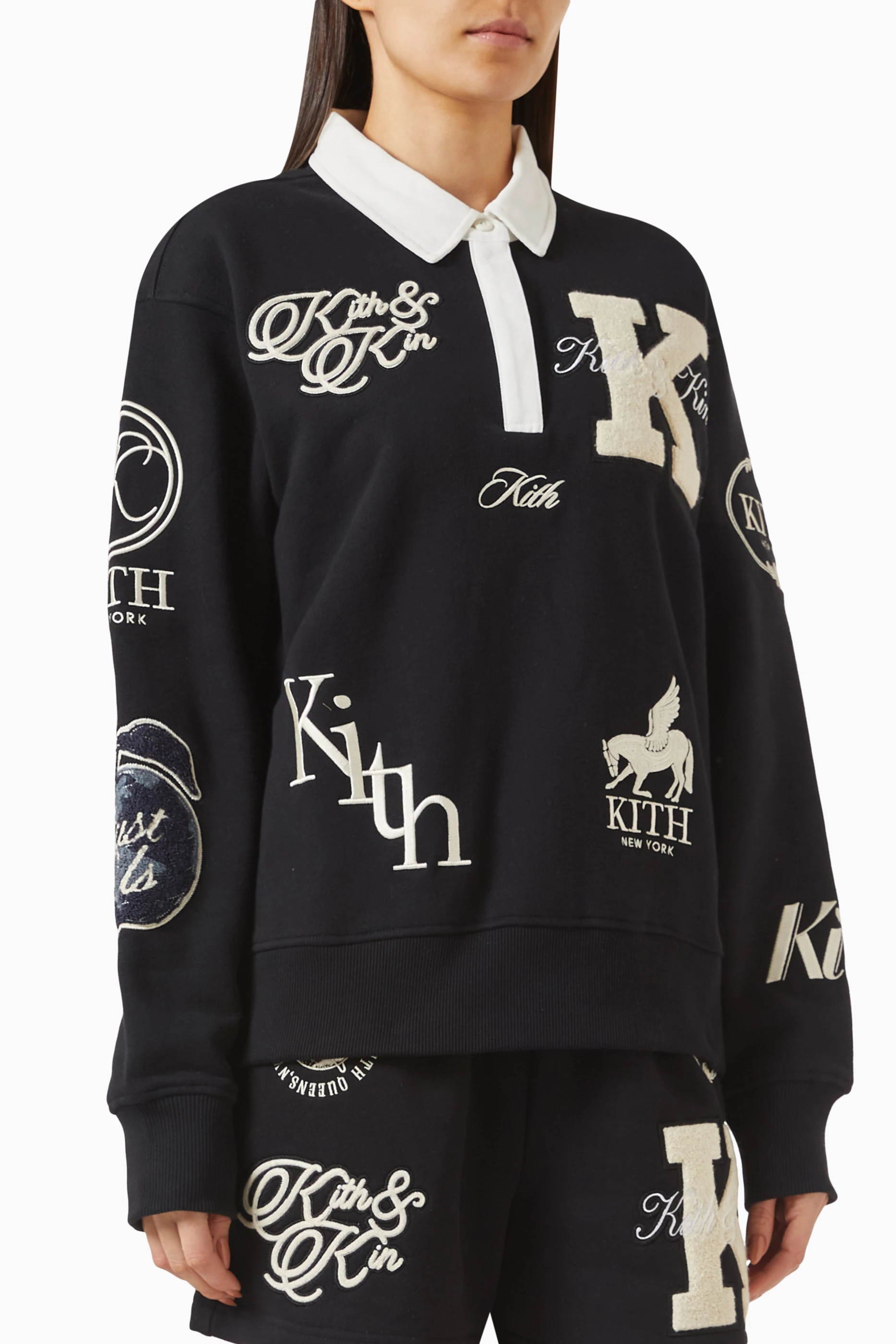 Buy Kith Black Emery Logo Rugby Shirt in Cotton Fleece for Women