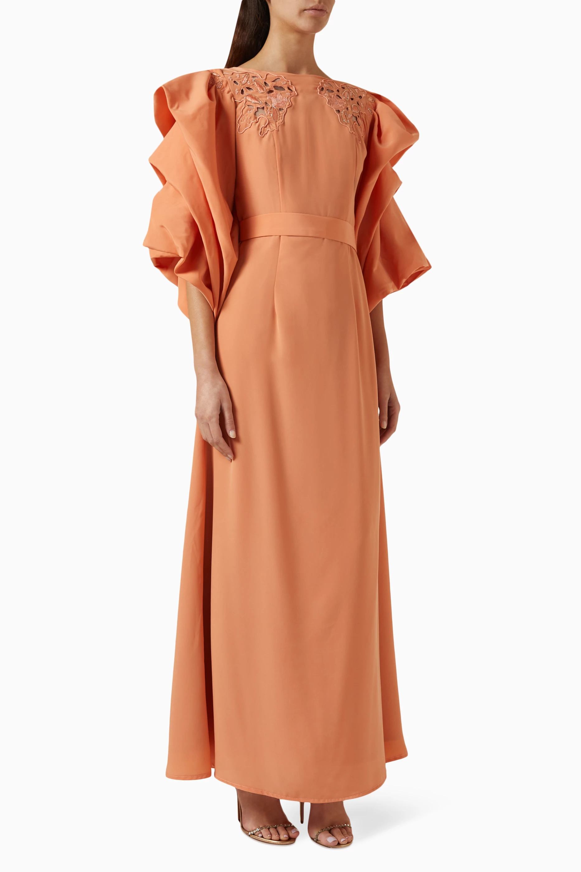 Buy NASS Orange Embroidered Maxi Dress in Crepe for Women in UAE Ounass