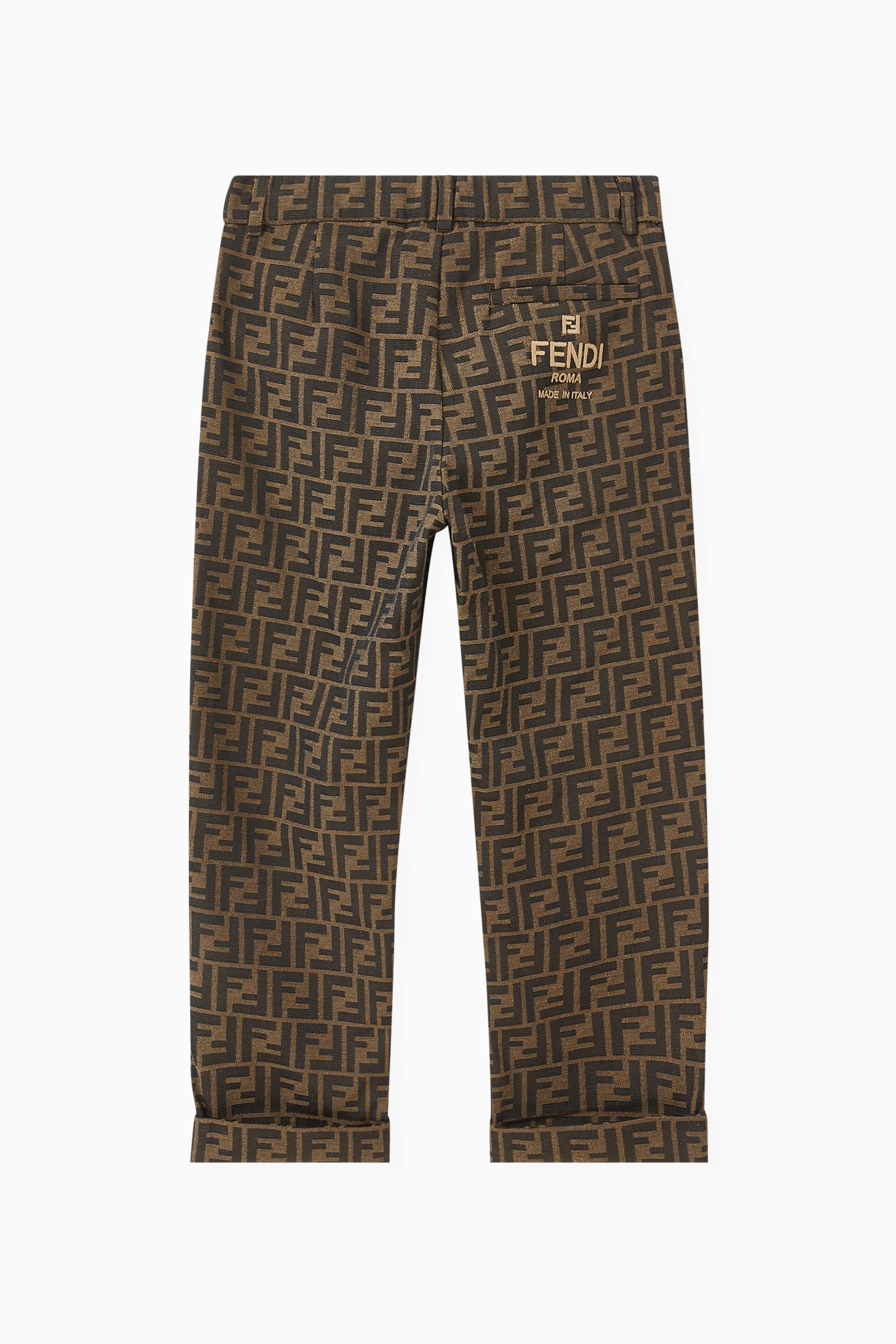 Buy Fendi Brown All over Logo Pants in Cotton blend Canvas for