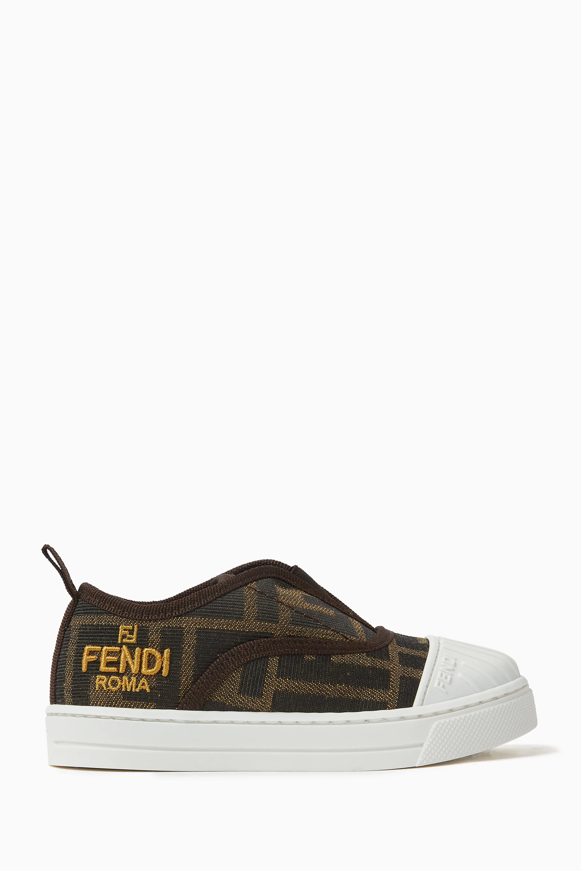 Buy Fendi Brown FF Monogram Sneakers in Cotton for Boys in UAE