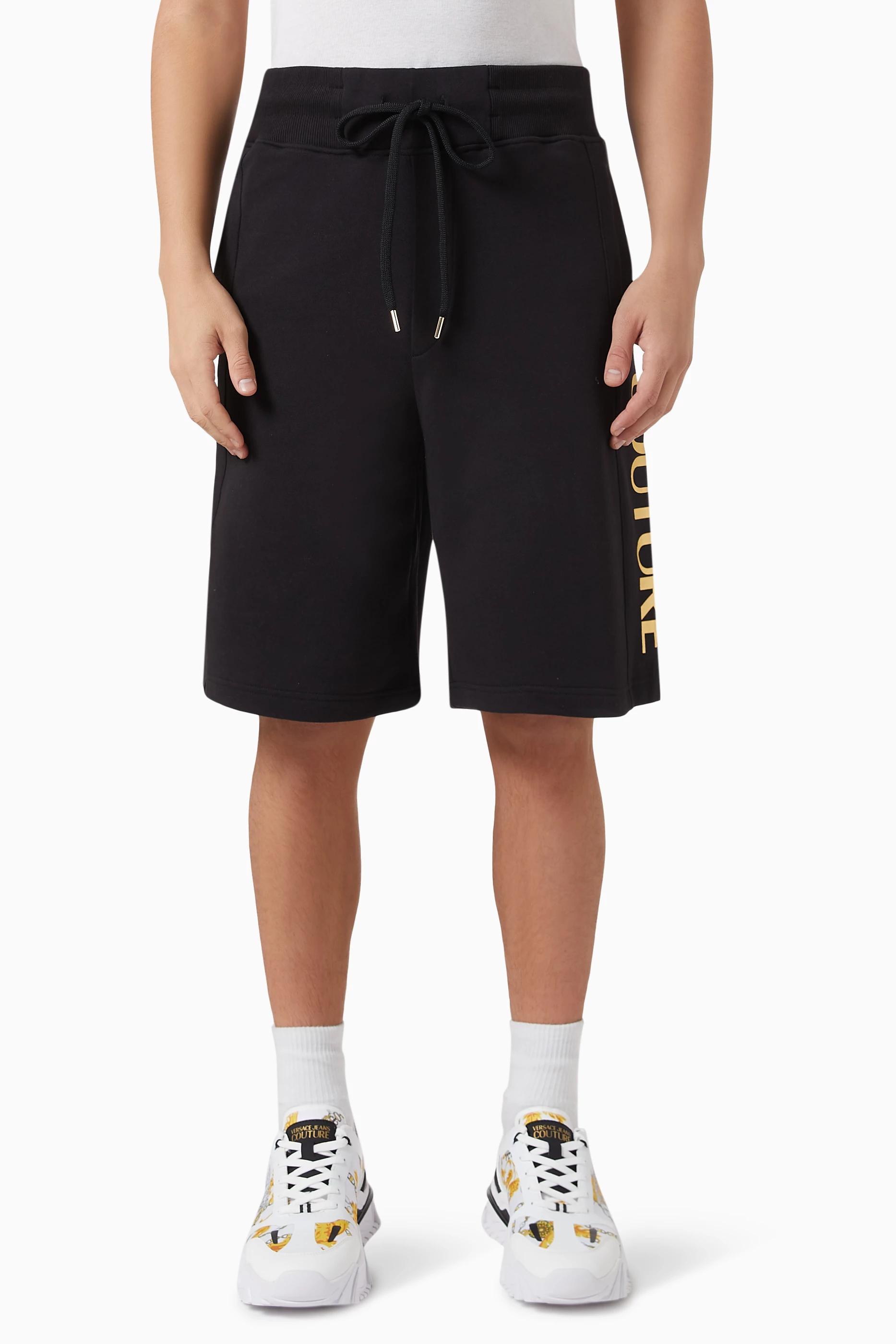 Buy Versace Jeans Couture Black Foil Logo Track Shorts in Cotton