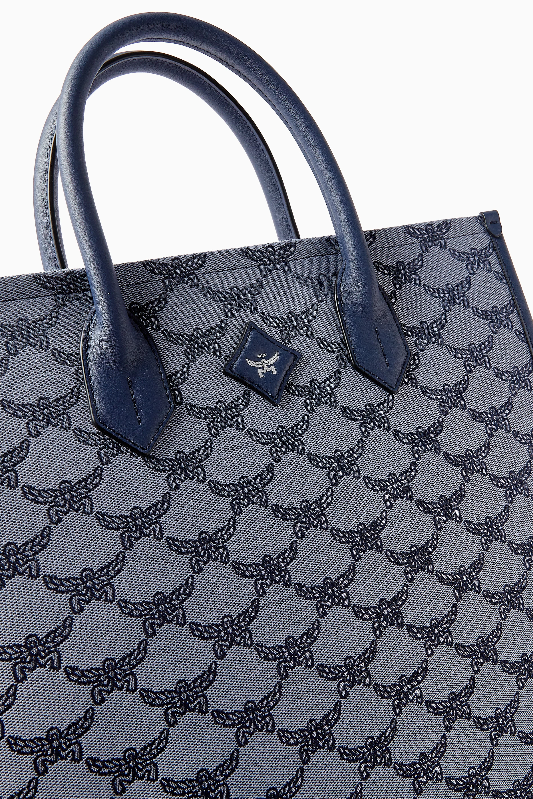 Navy blue mcm tote bag 2025