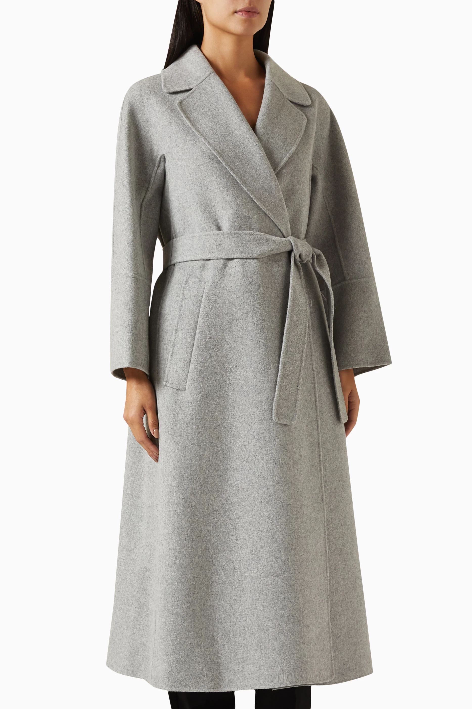 Buy Max Mara Grey Elisa Robe Coat in Wool for Women in UAE Ounass