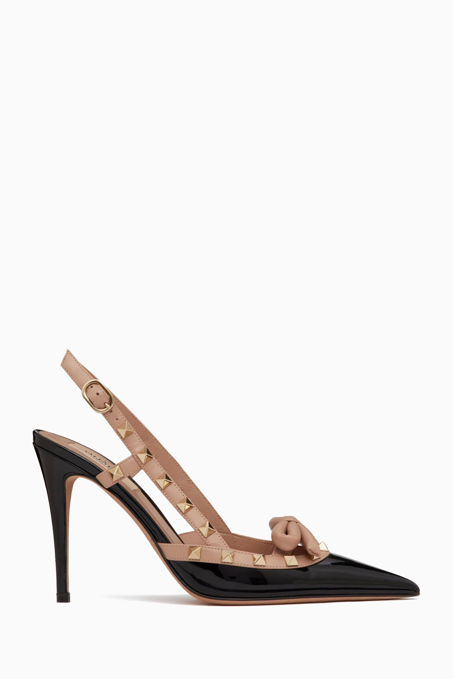 Buy Valentino Garavani Black Rockstud Bow Slingback Pumps in