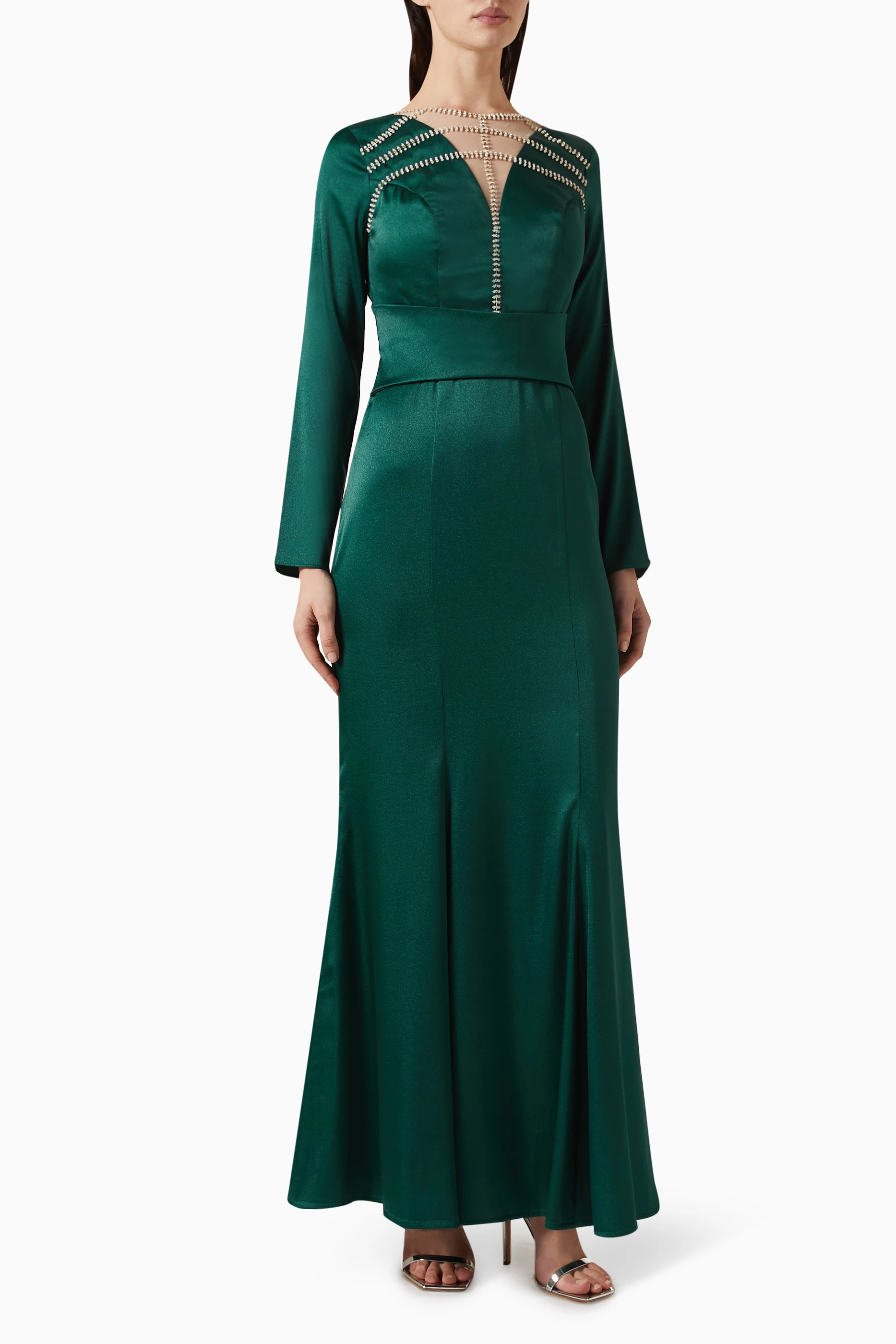 Green long outlet sleeve maxi dress