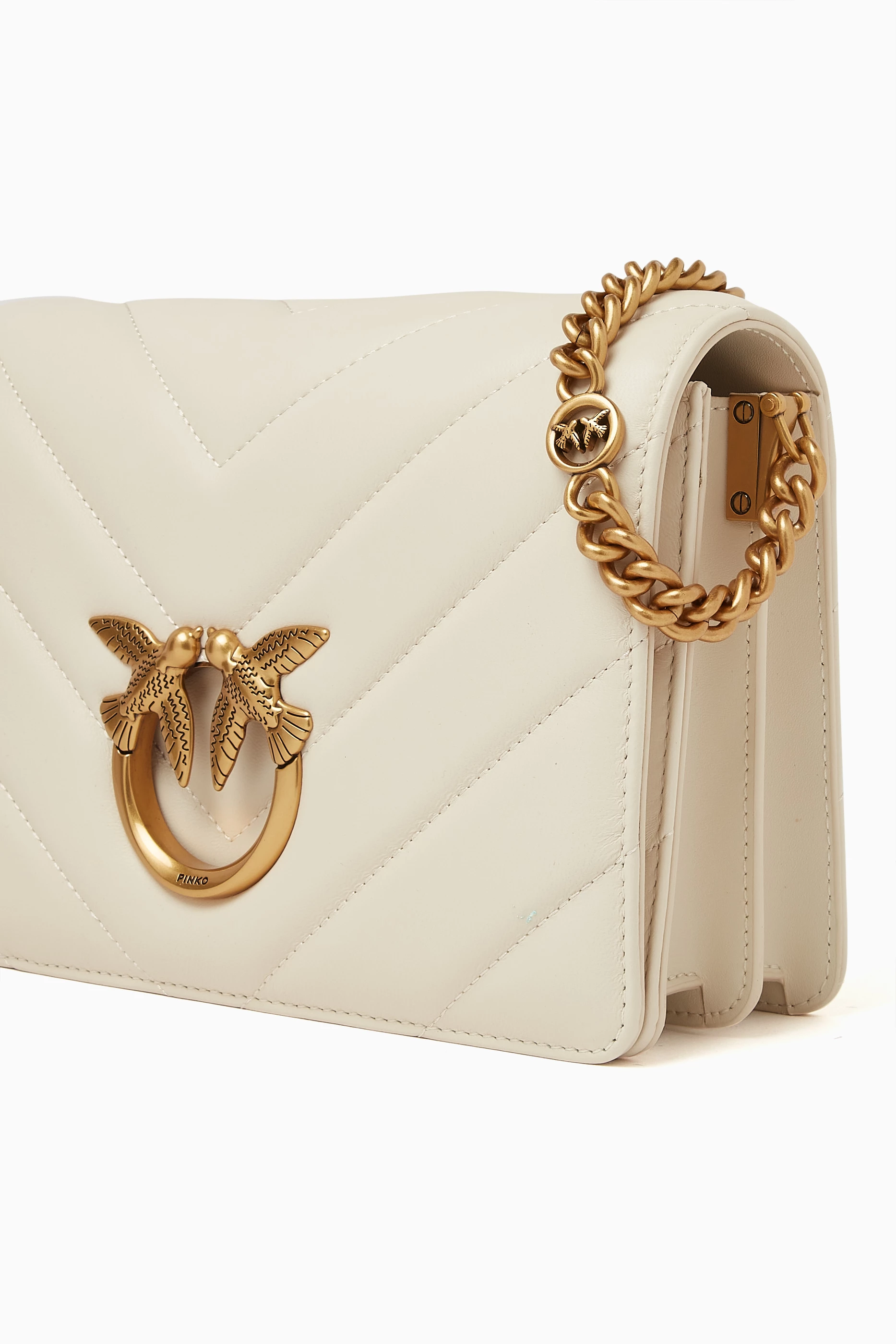Buy PINKO White Love Click Classic Crossbody Bag in Quilted