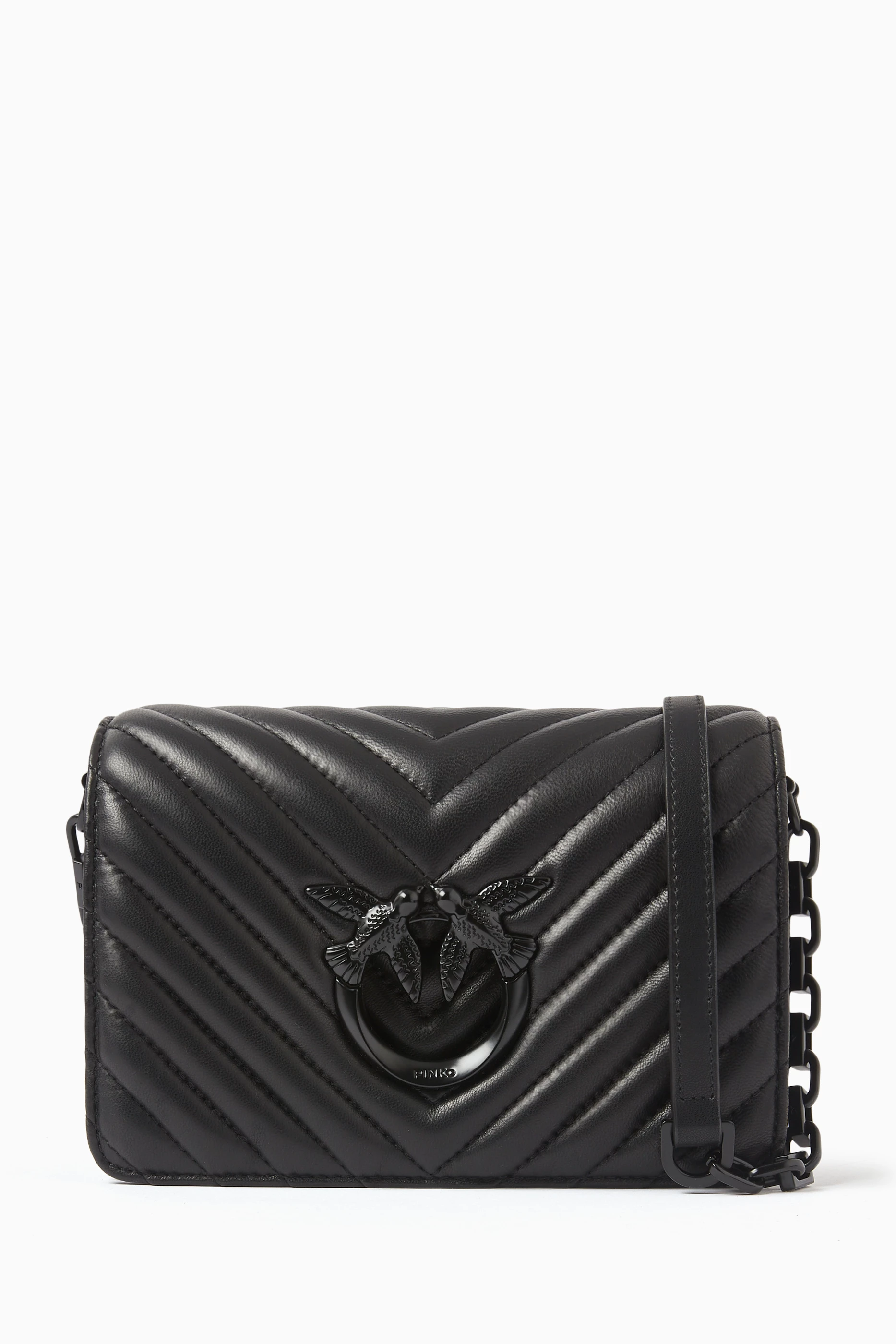 Buy PINKO Black Mini Love Click Crossbody Bag in Quilted Leather
