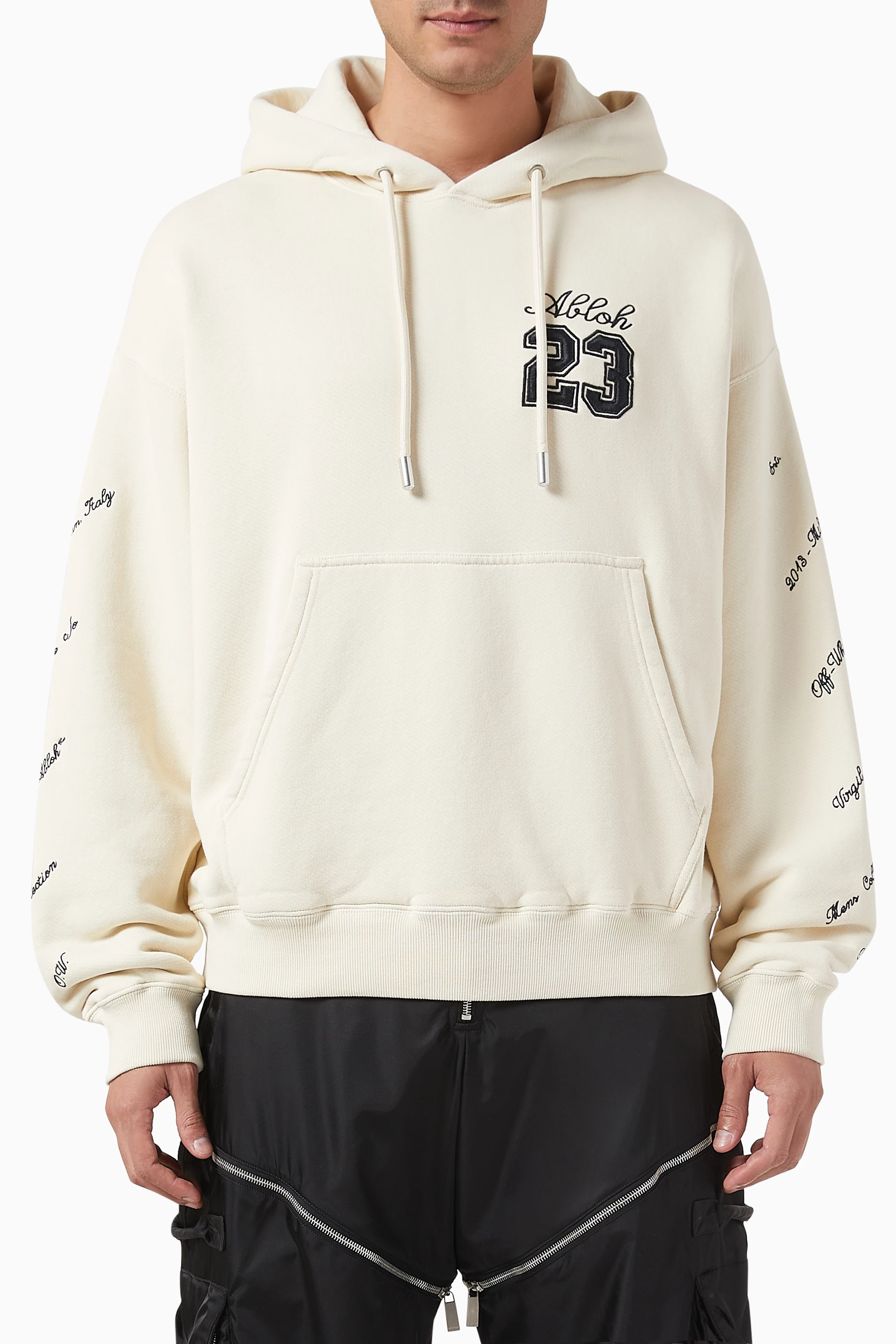 Buy Off White Neutral 23 logo Skate Hoodie in Cotton for Men in UAE Ounass