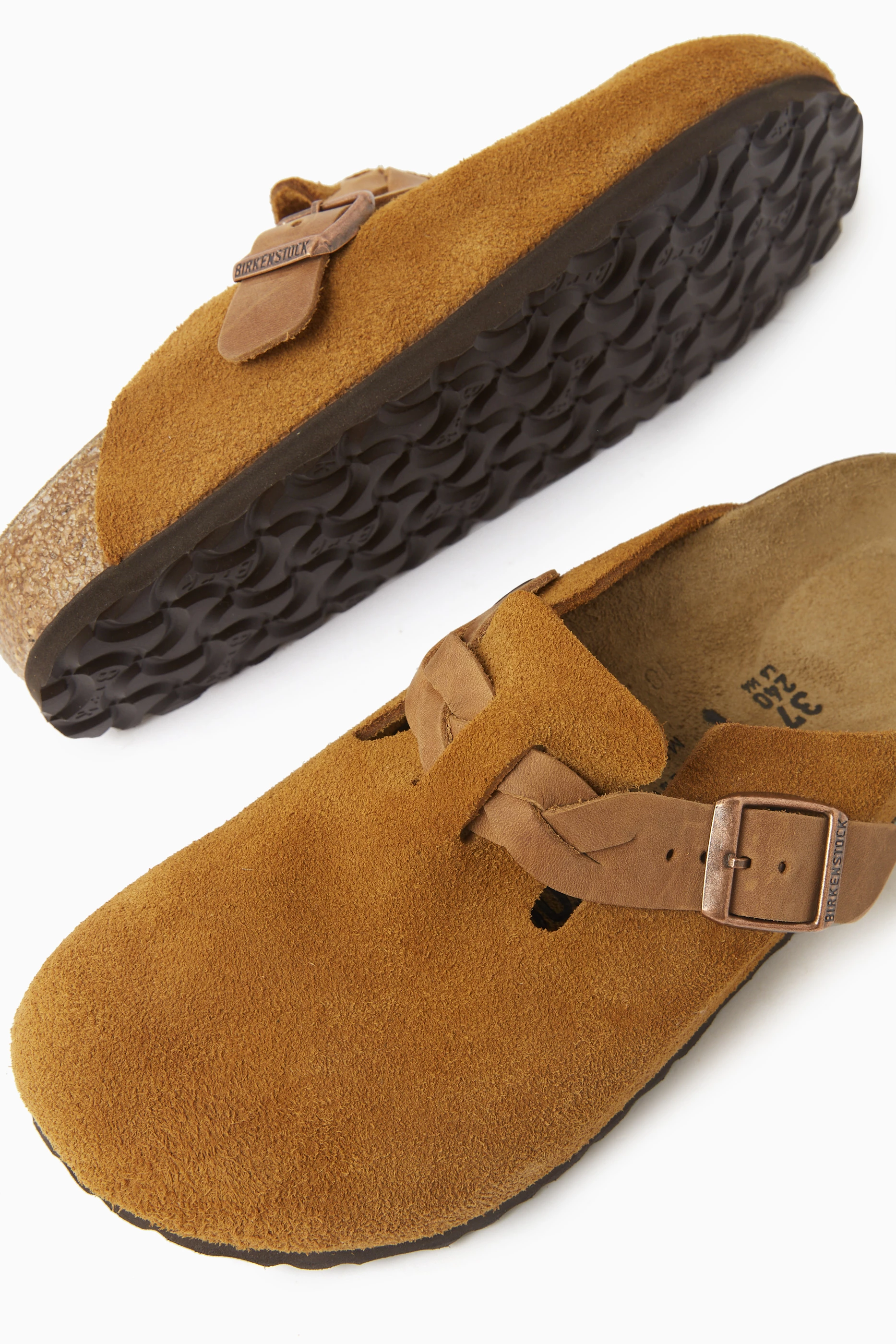 Buy Birkenstock Brown Boston Braided Clogs in Suede for Women in