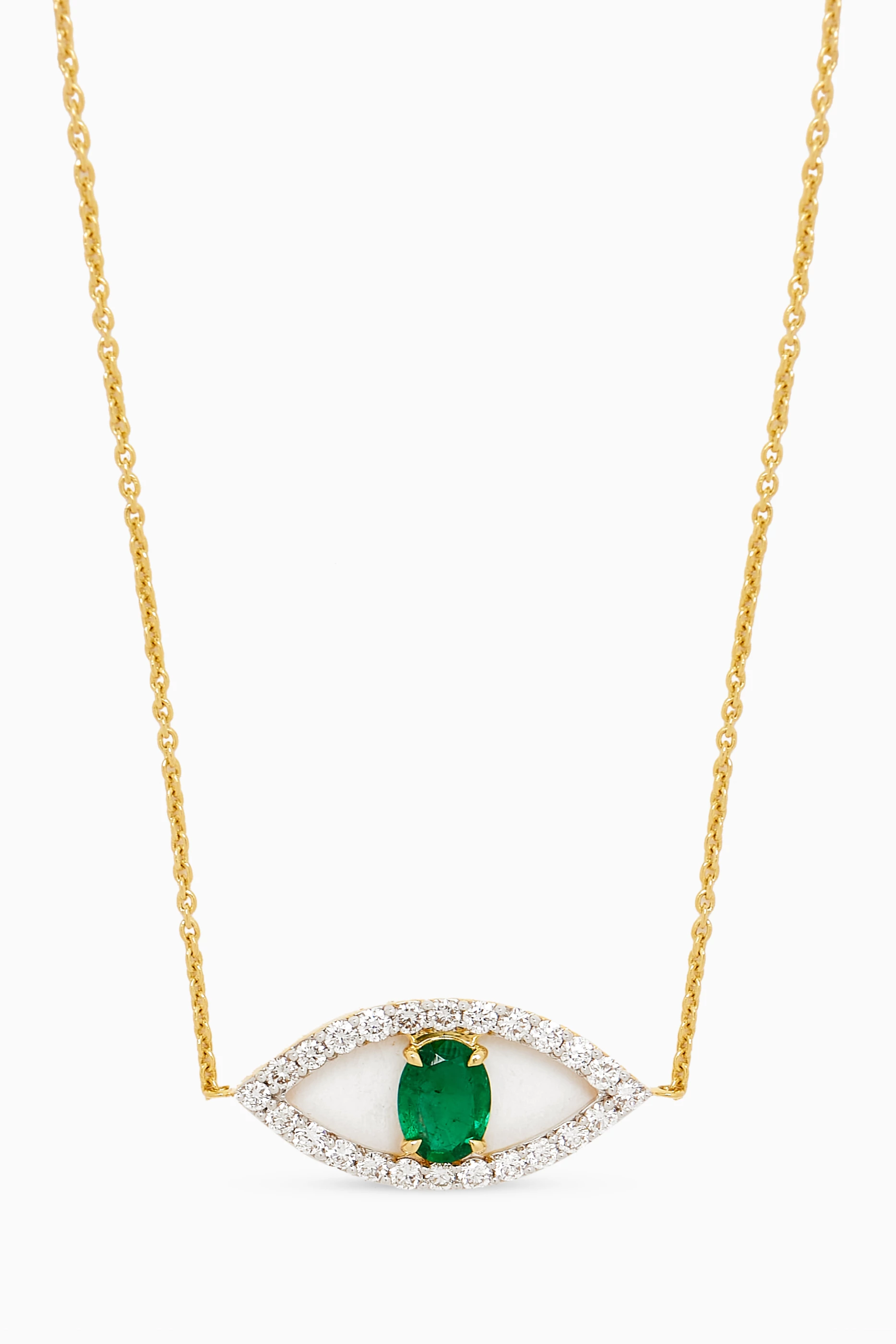 Buy House Of Meraki Green Evil Eye Emerald Diamond Necklace in 18kt Gold for Women in UAE Ounass