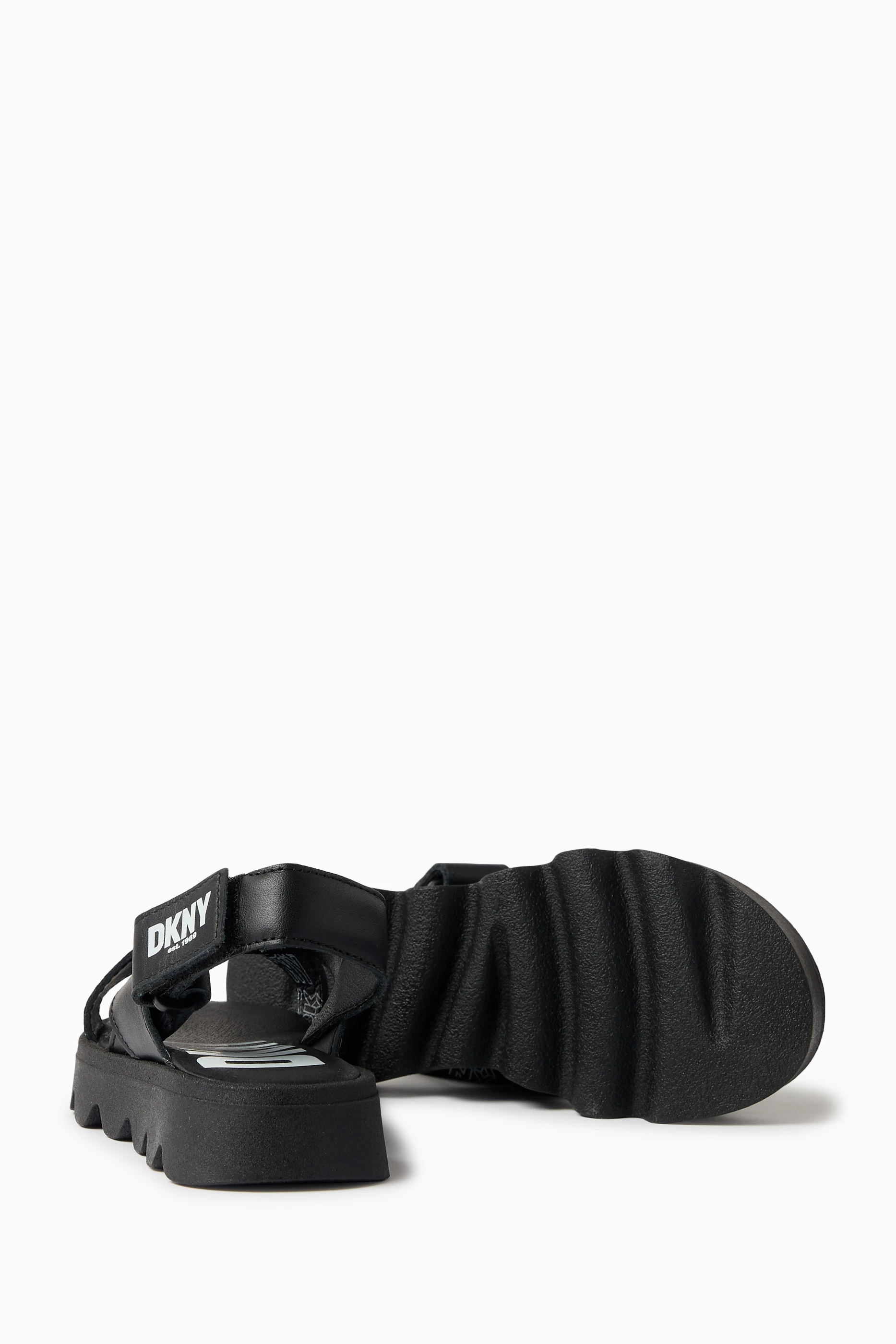 Buy DKNY Black Logo strap Sandals in Leather for Girls in UAE Ounass