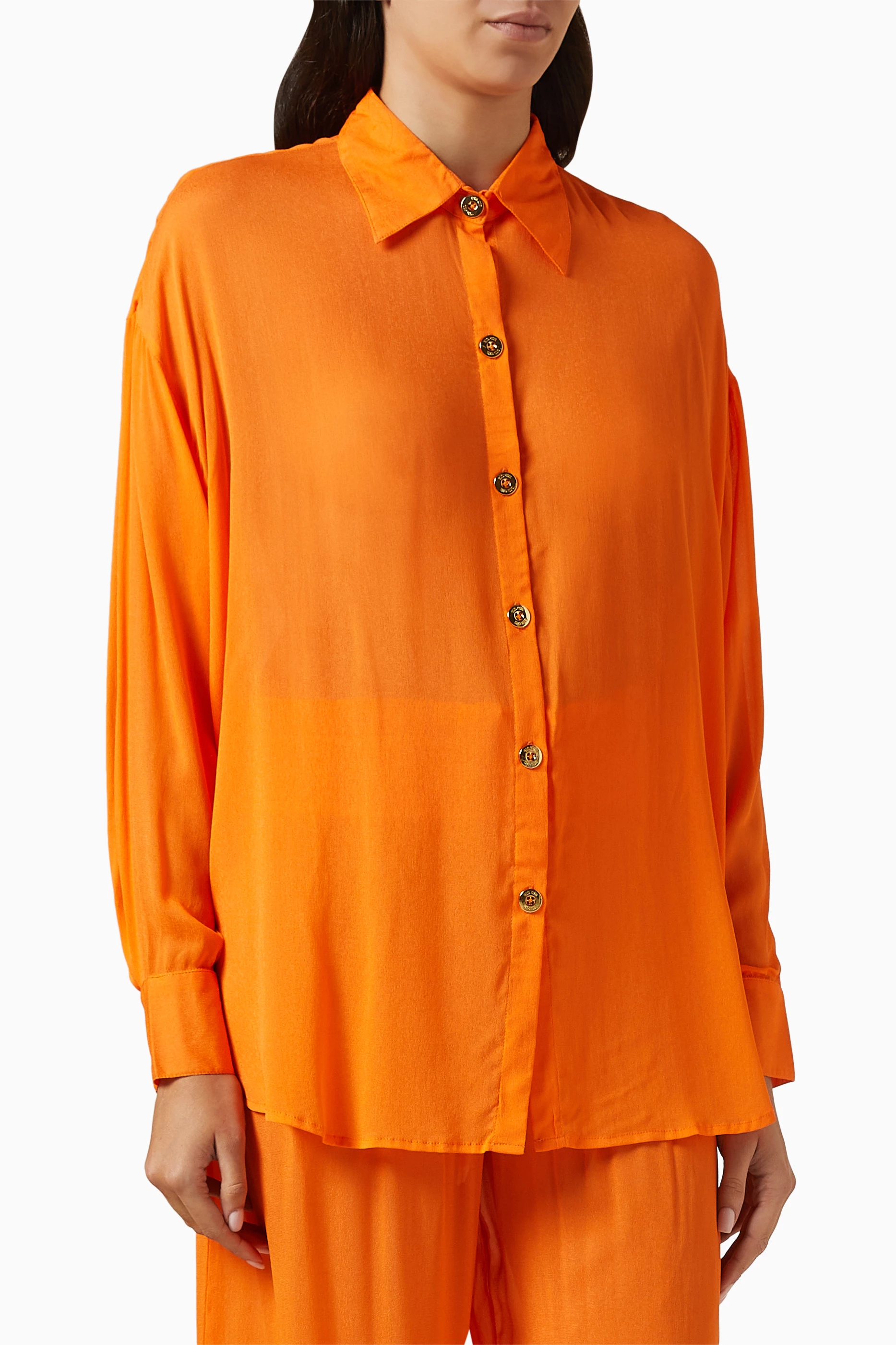 Orange button shop up dress shirt