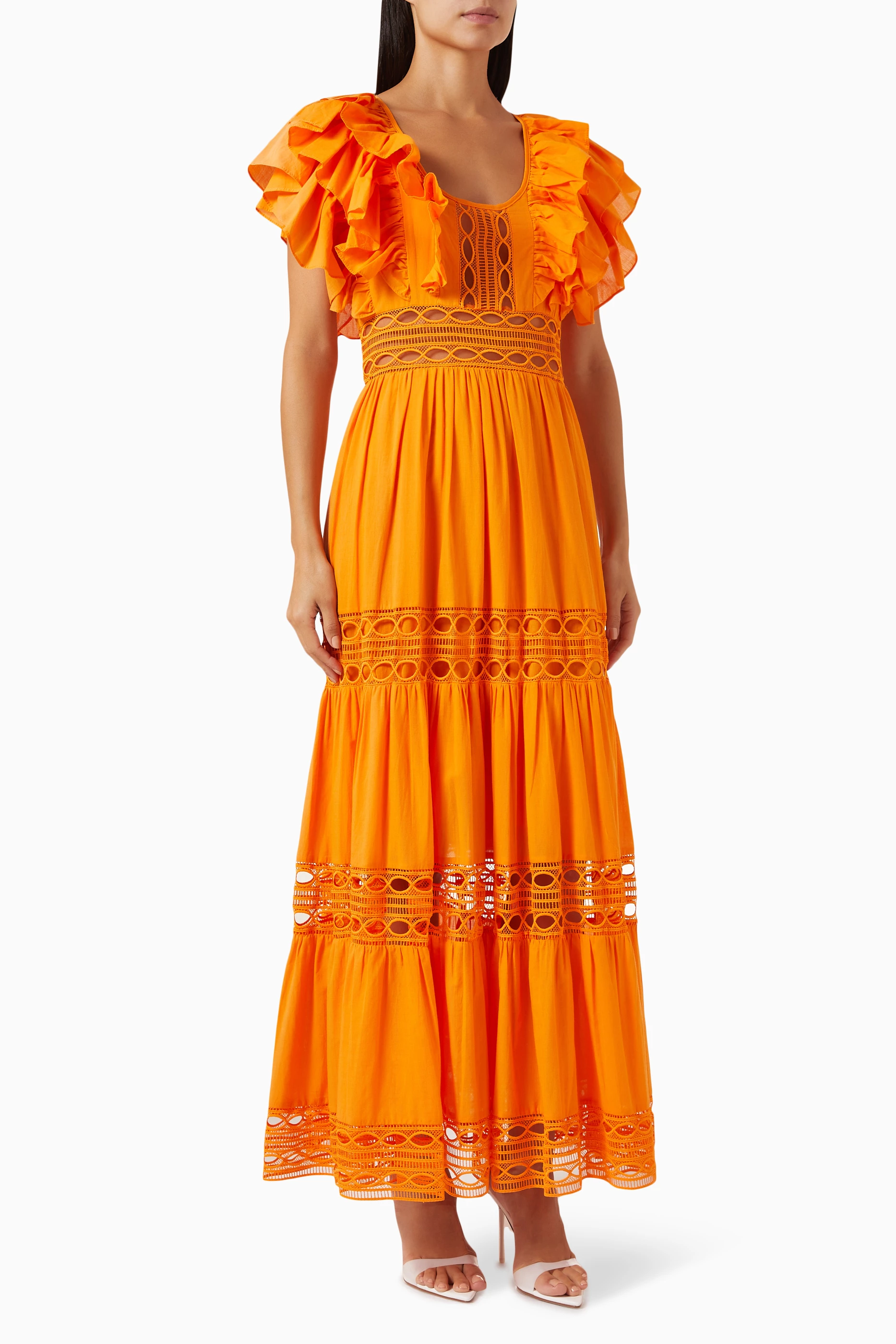 Orange ruffle sales maxi dress