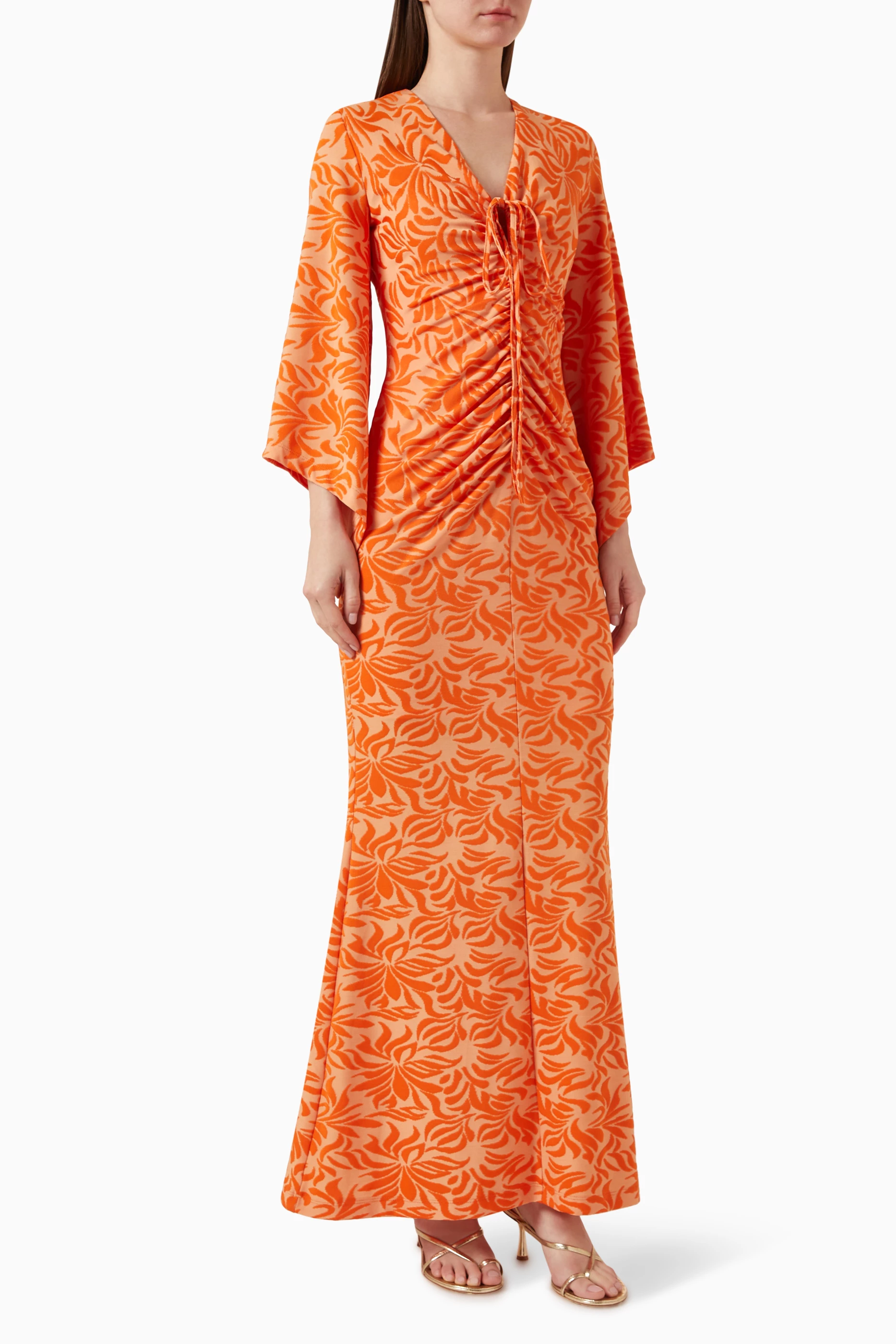 Orange lace hot sale maxi dress