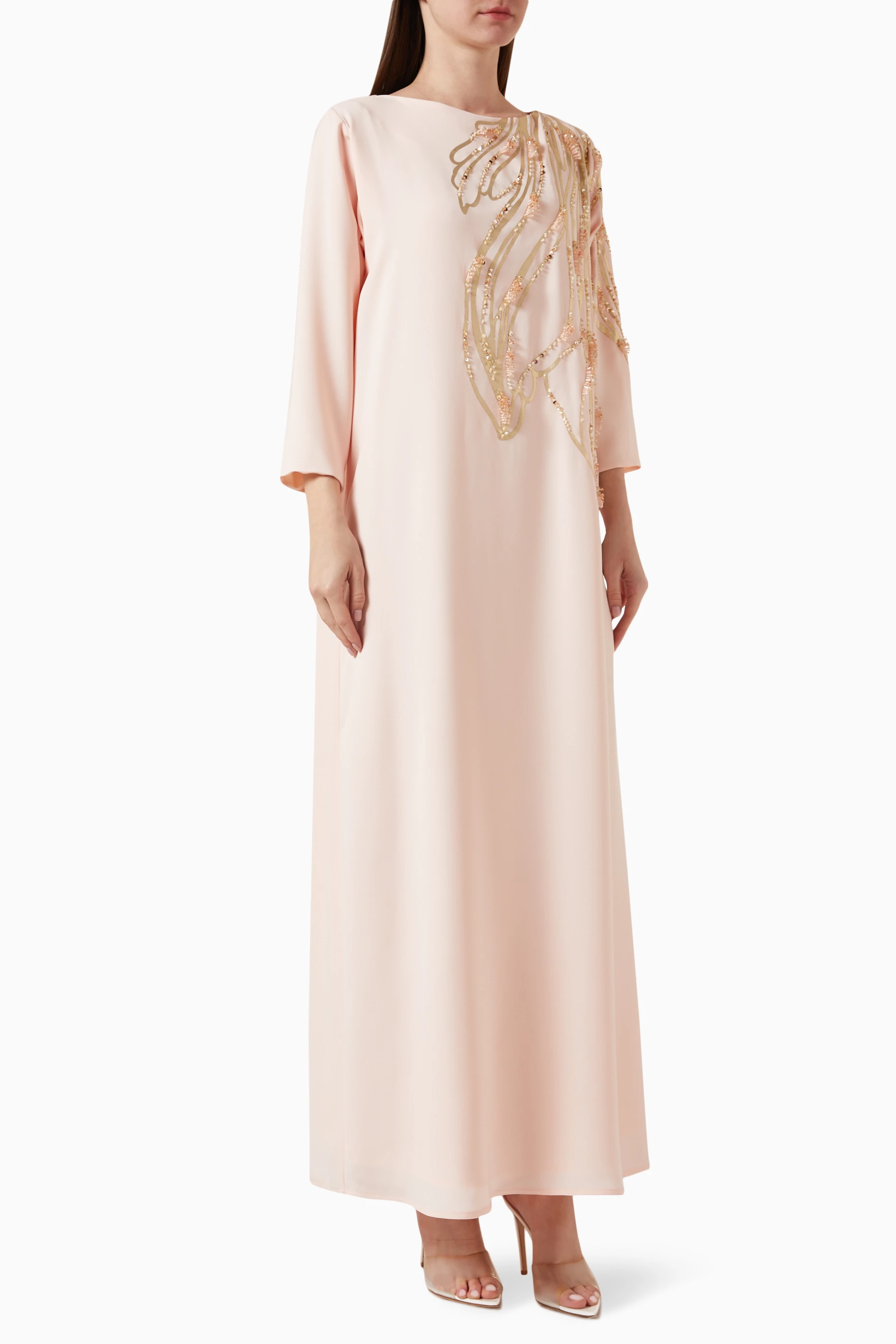 Buy Ruya Pink Bead embellished Kaftan in Crepe for Women in UAE