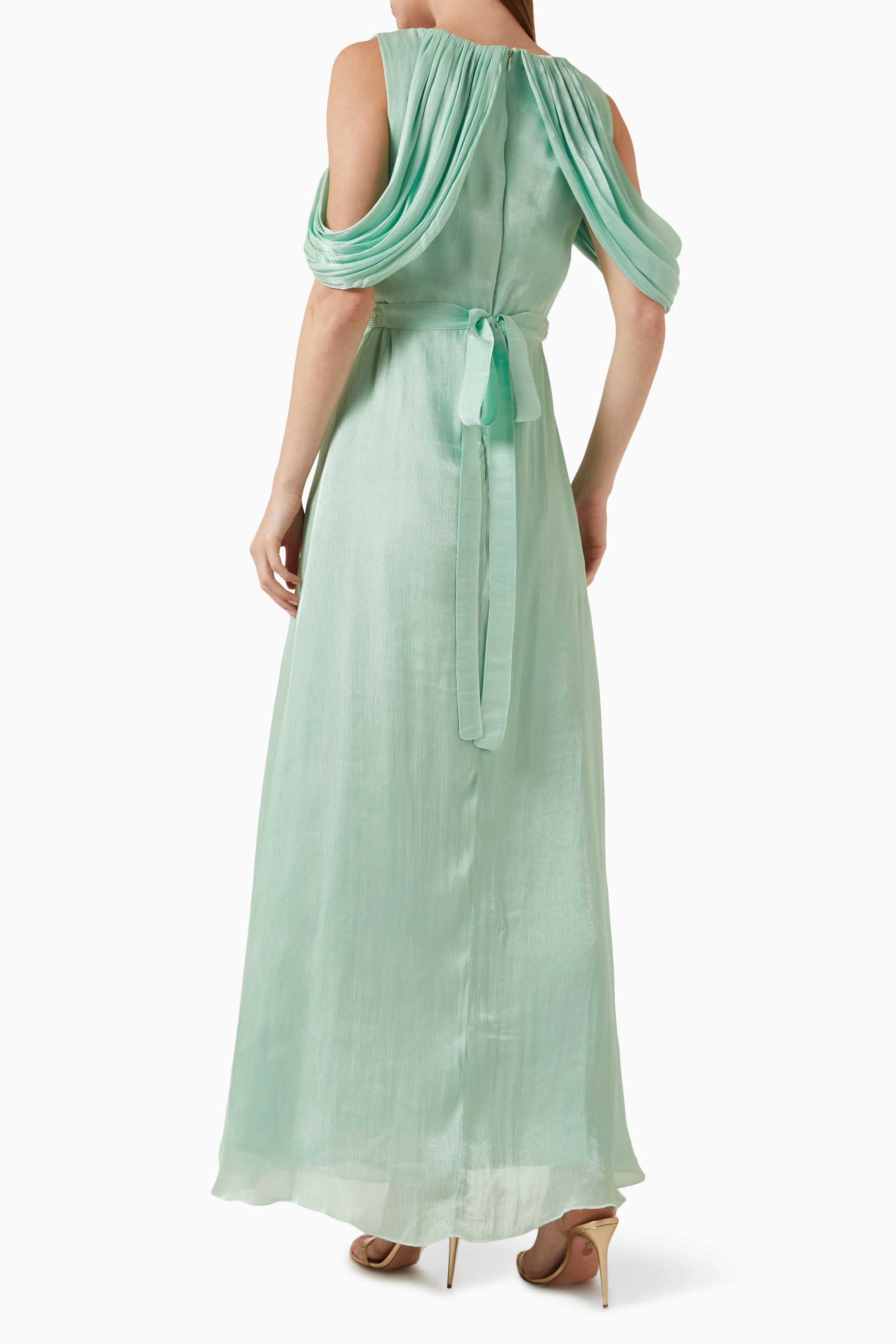 Green cold hotsell shoulder maxi dress