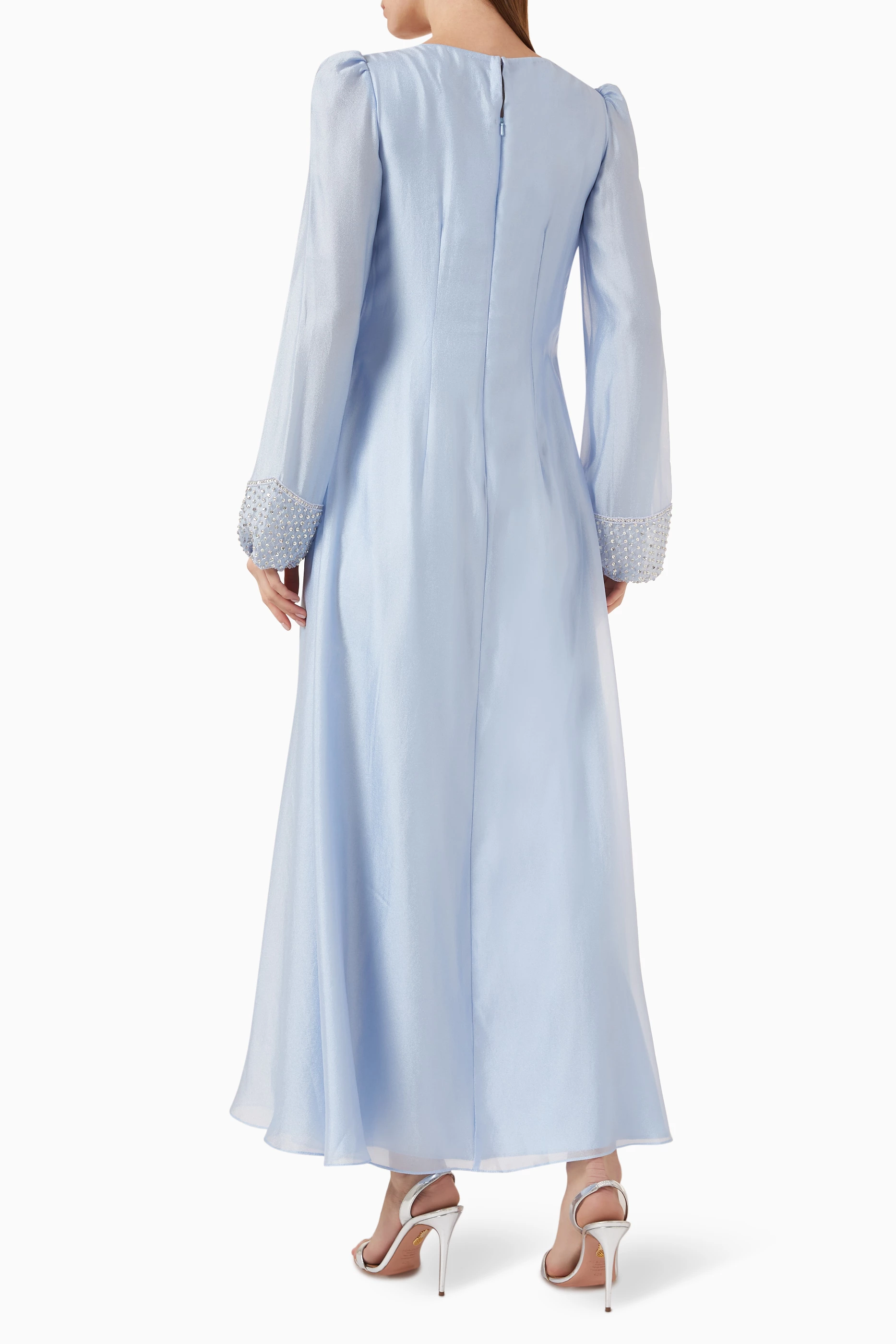 Buy Velvety Couture Blue Esma Embroidered Maxi Dress for Women in