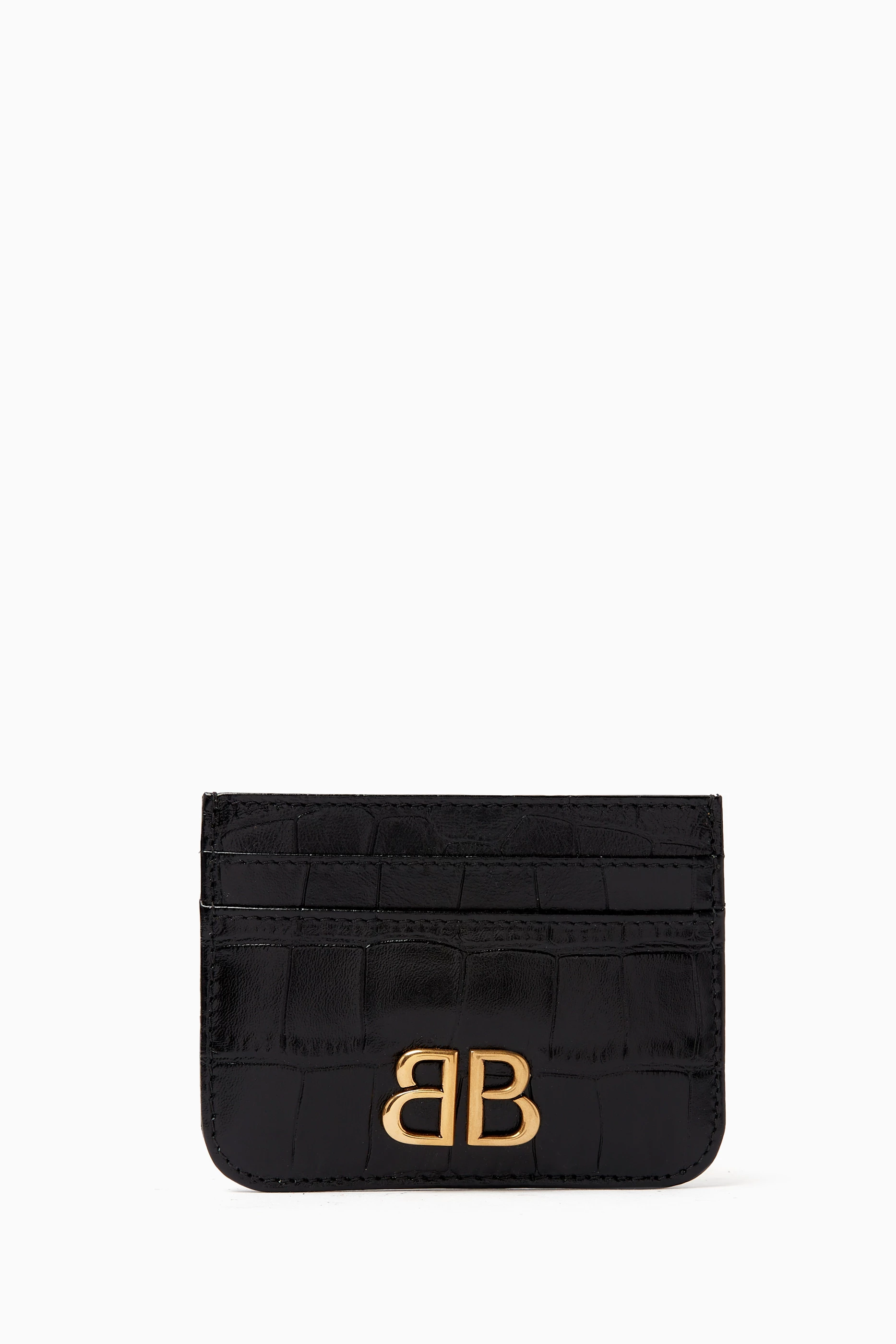 Buy Balenciaga Black Monaco Card Holder in Croc embossed Leather