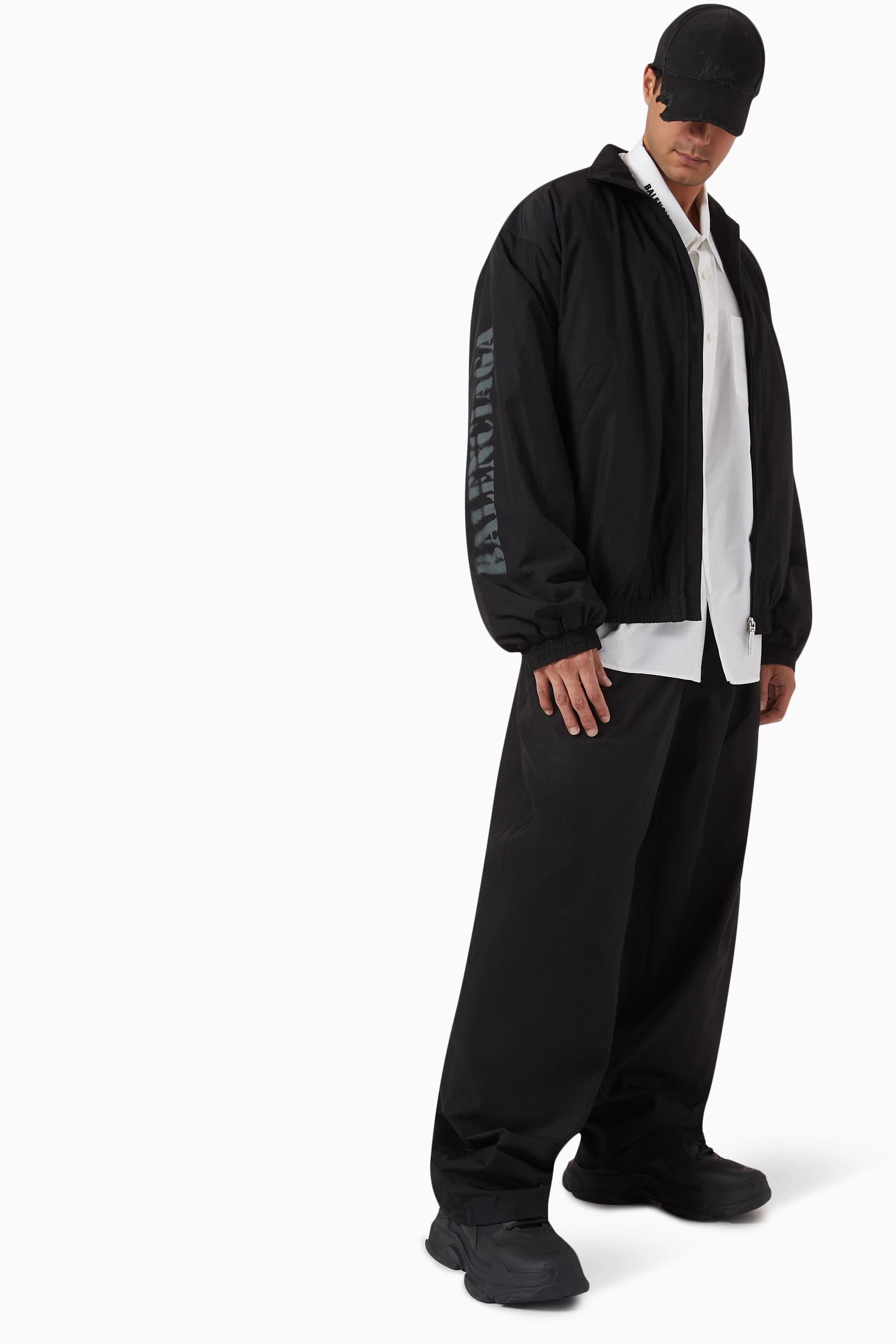 Buy Balenciaga Black Stencil Type Tracksuit Jacket in Techno poplin for Men in UAE Ounass