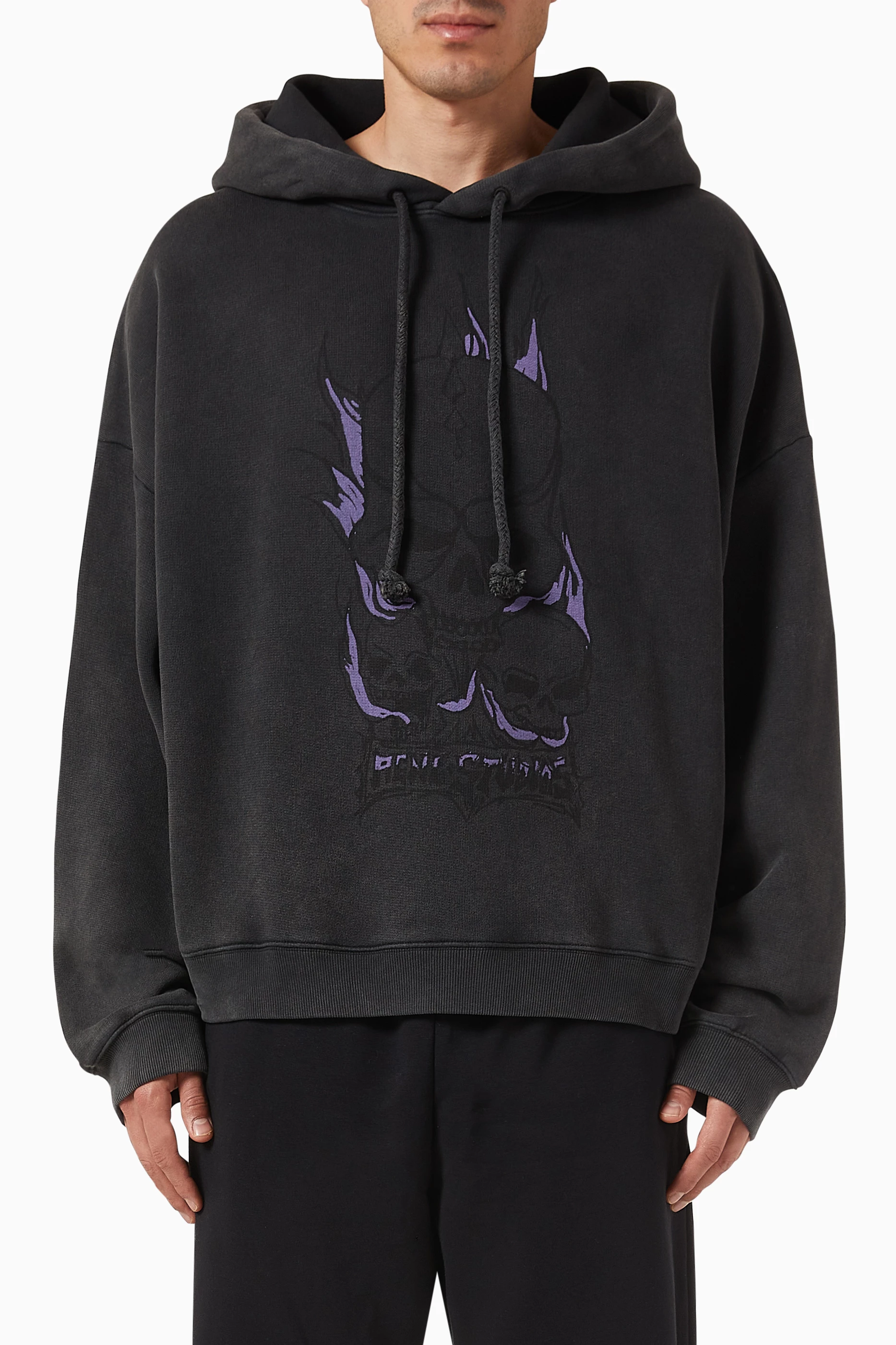 Buy Acne Studios Grey Printed Hoodie in Cotton Jersey for Men in
