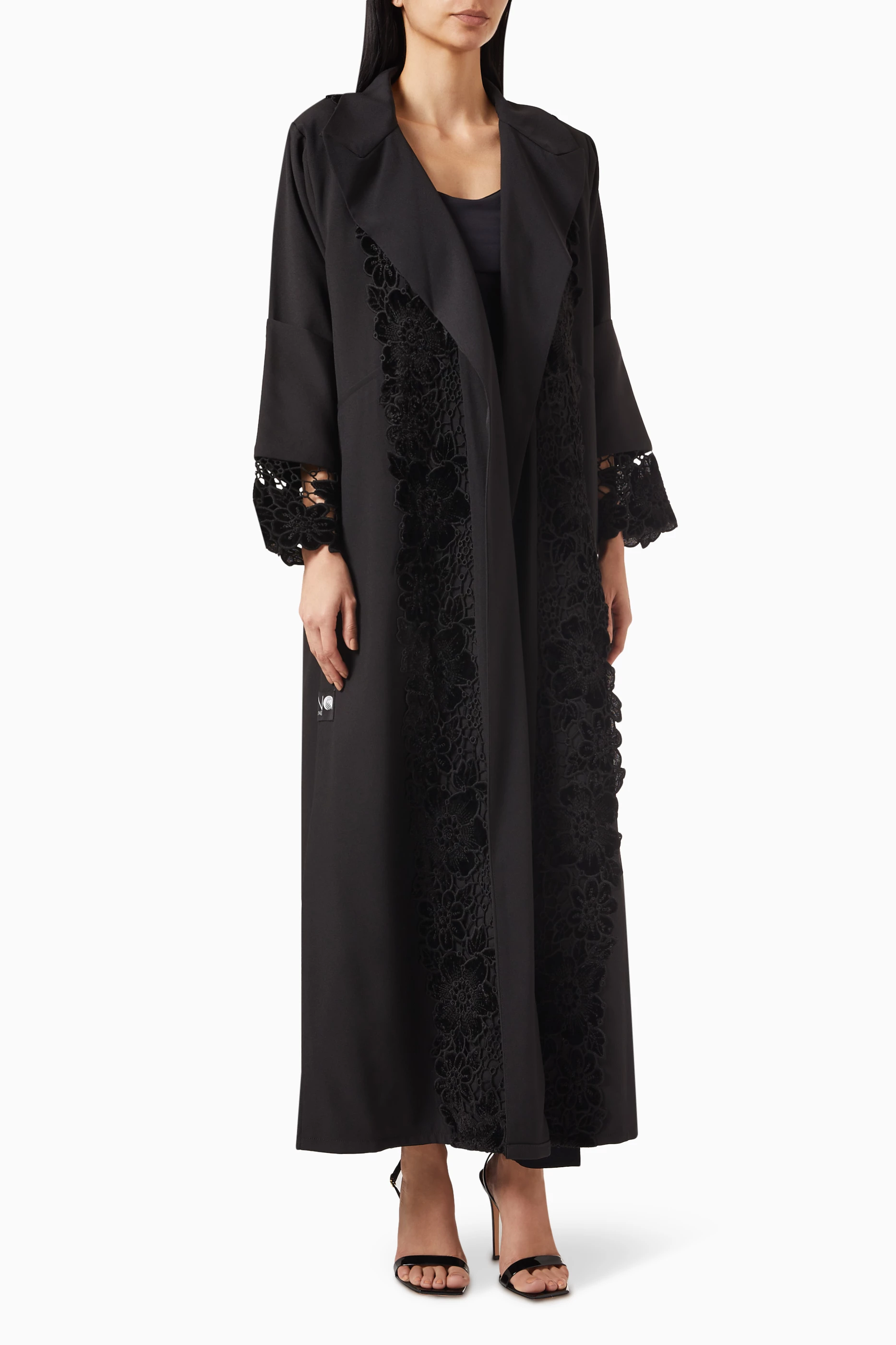 Buy Elna Line Black Floral lace Abaya in Crepe for Women in UAE