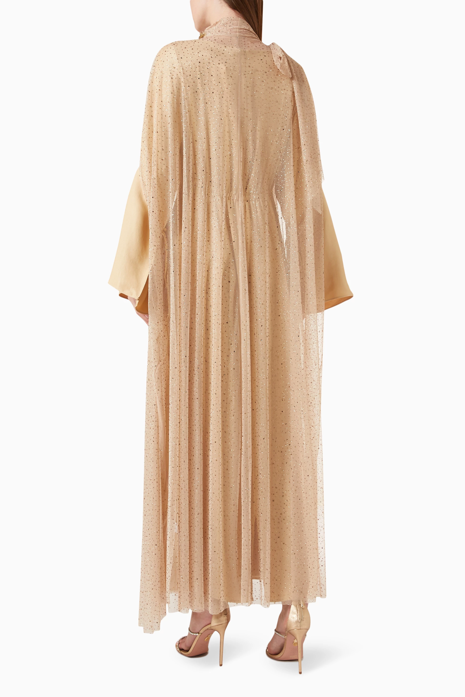 Buy BAQA Neutral Embellished Cape Dress Set in Viscose blend for