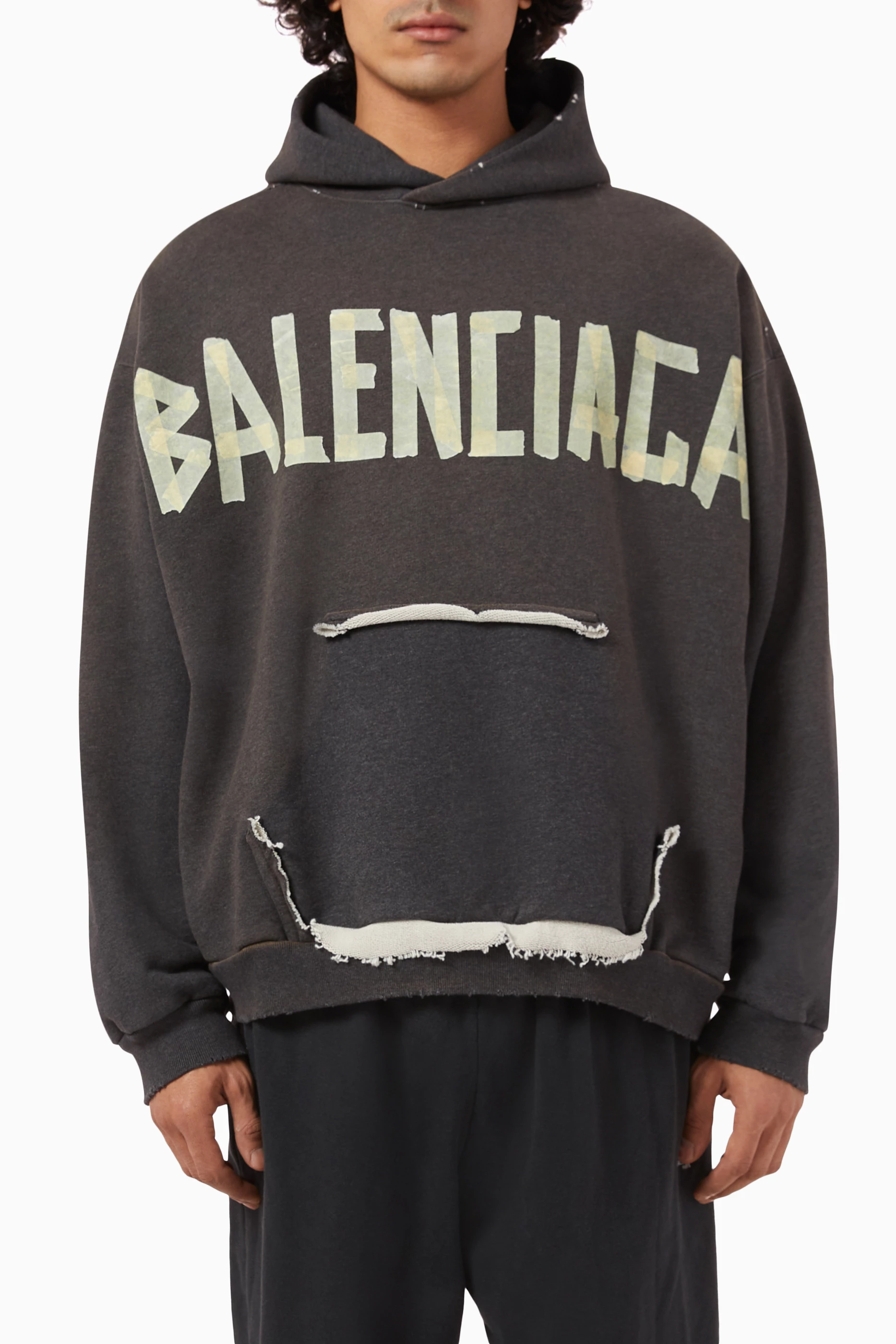 Buy Balenciaga Grey Unisex Tape Type Large fit Hoodie in Cotton