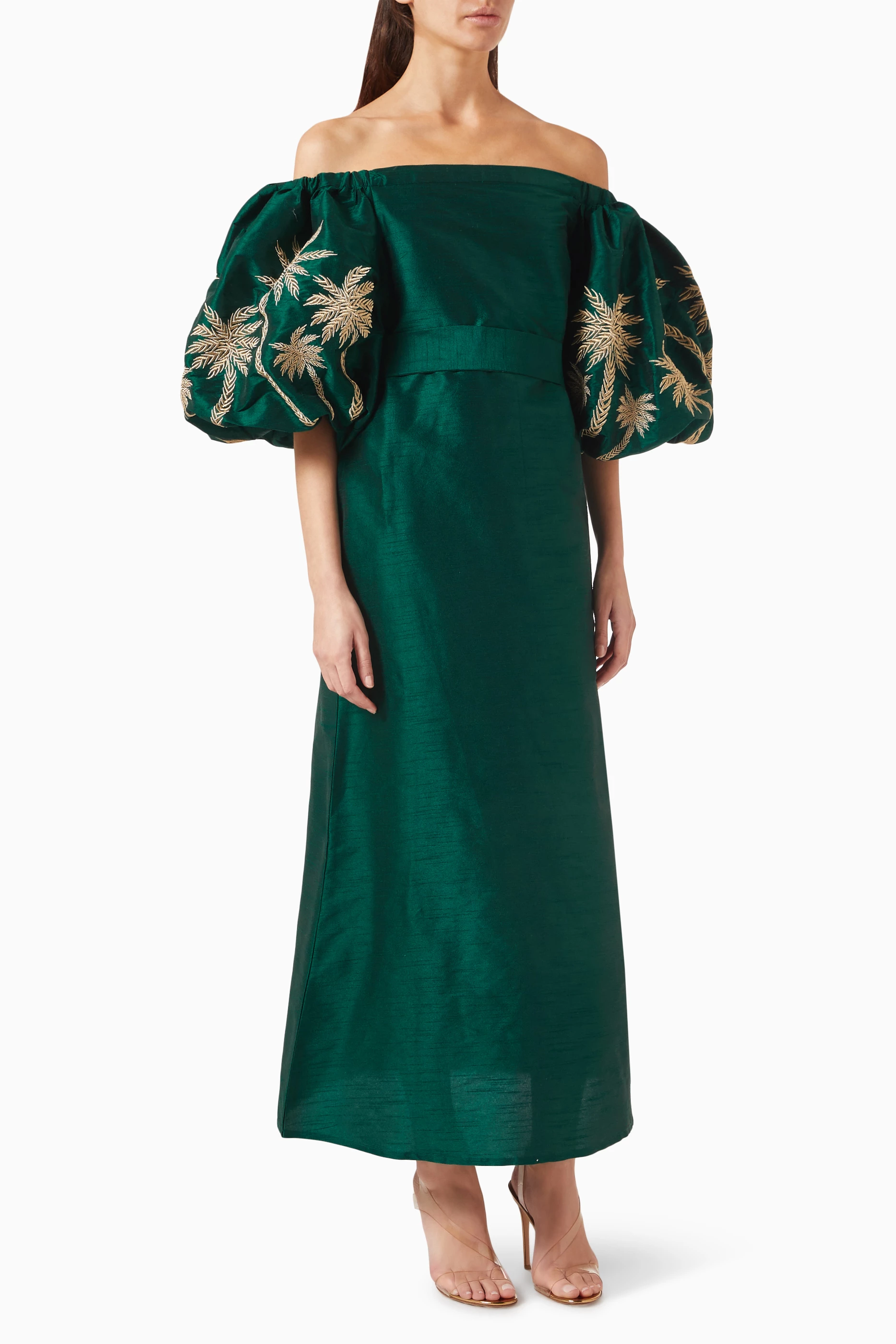 Green off shop the shoulder dress