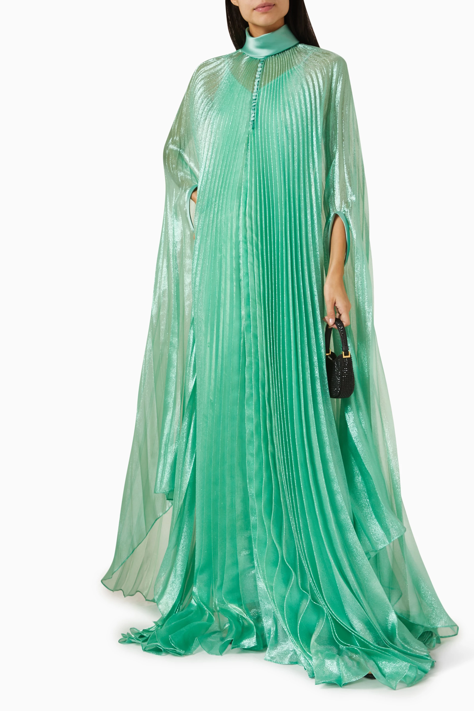Buy Anaya Collection Green Istella Pleated Cape Maxi Dress for Women in UAE Ounass