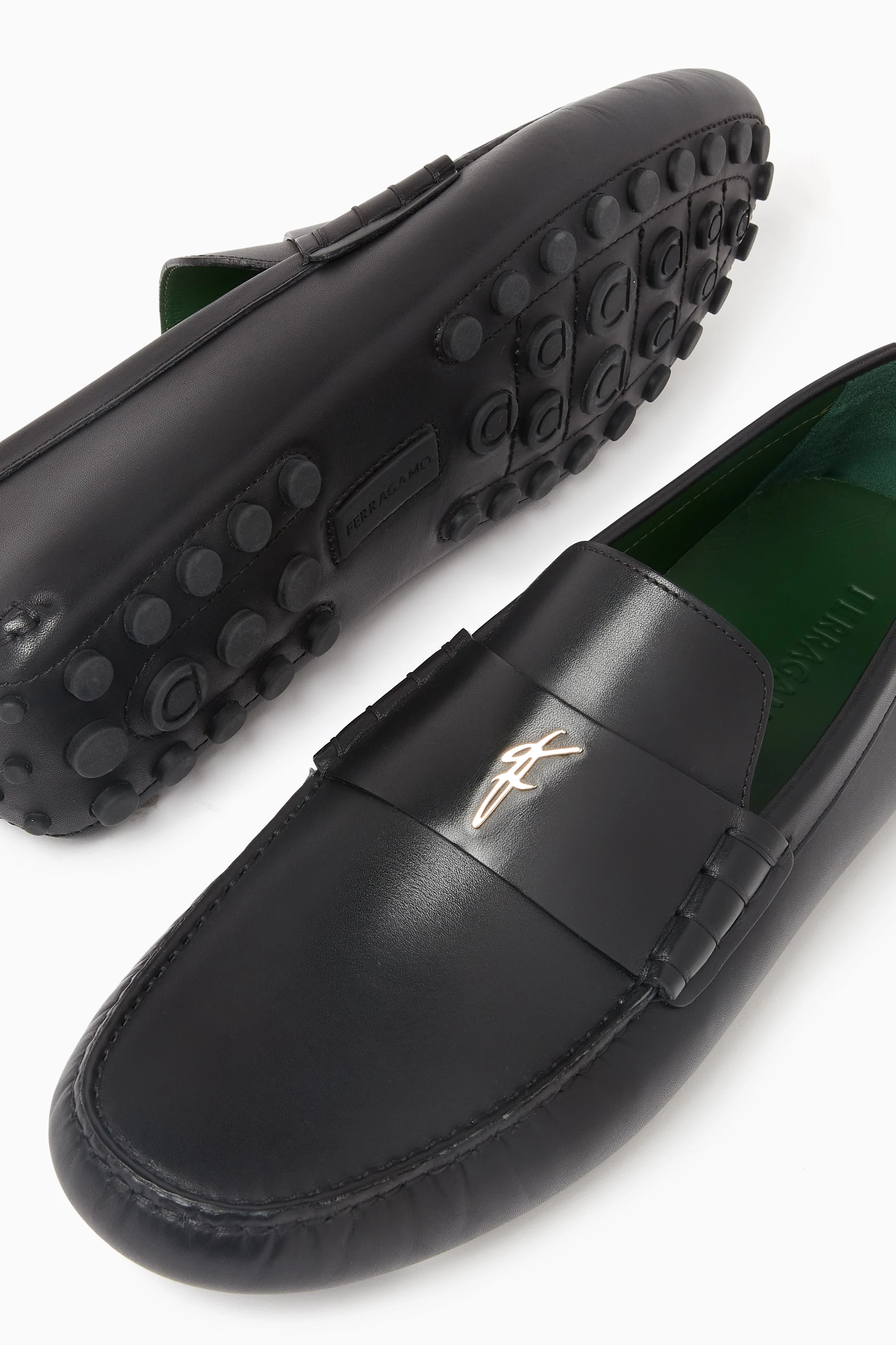 Buy Ferragamo Black Grazioso Driver Shoes in Calf Leather for Men in UAE Ounass
