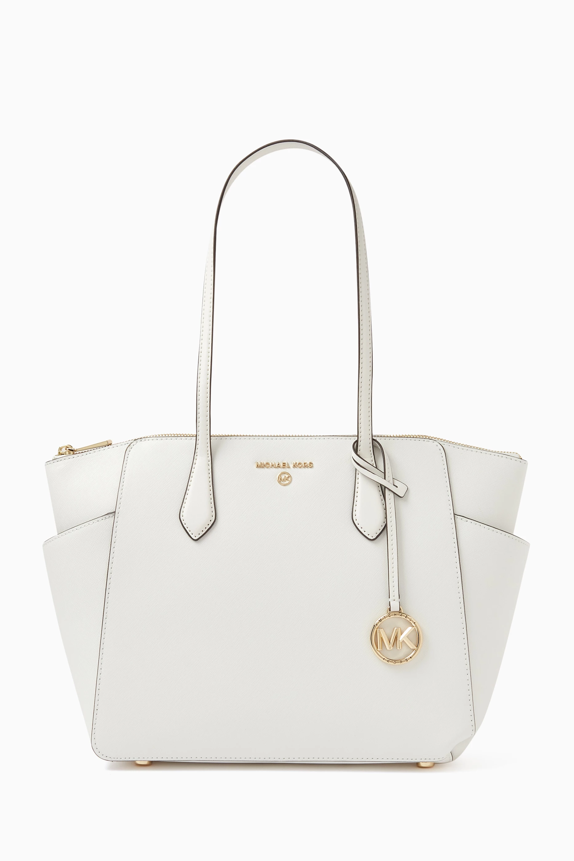 Buy Michael Kors White Medium Marilyn Tote Bag in Saffiano Leather