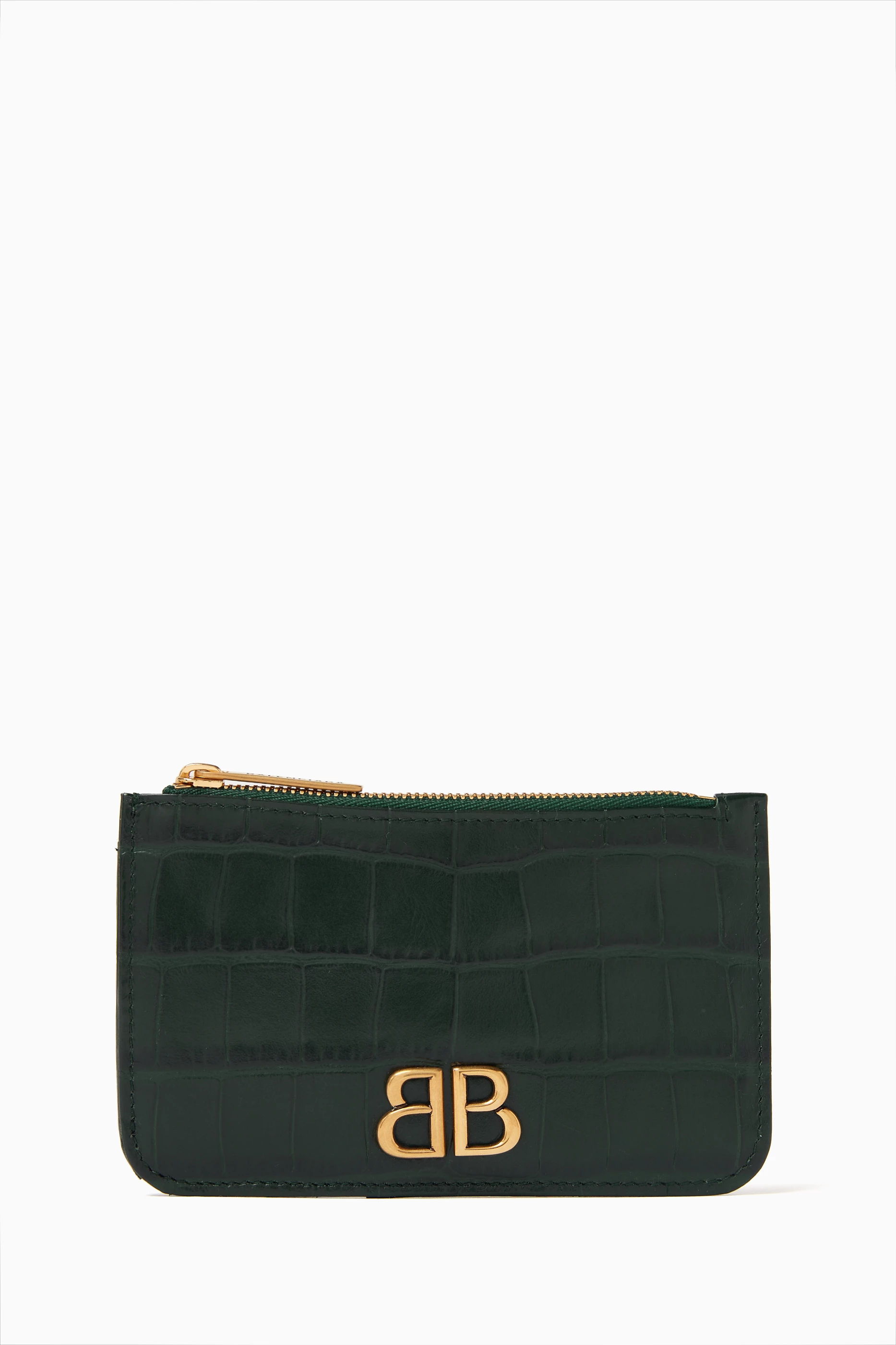 Buy Balenciaga Green Monaco Long Coin Card Holder in Croc embossed Leather for Women in UAE Ounass