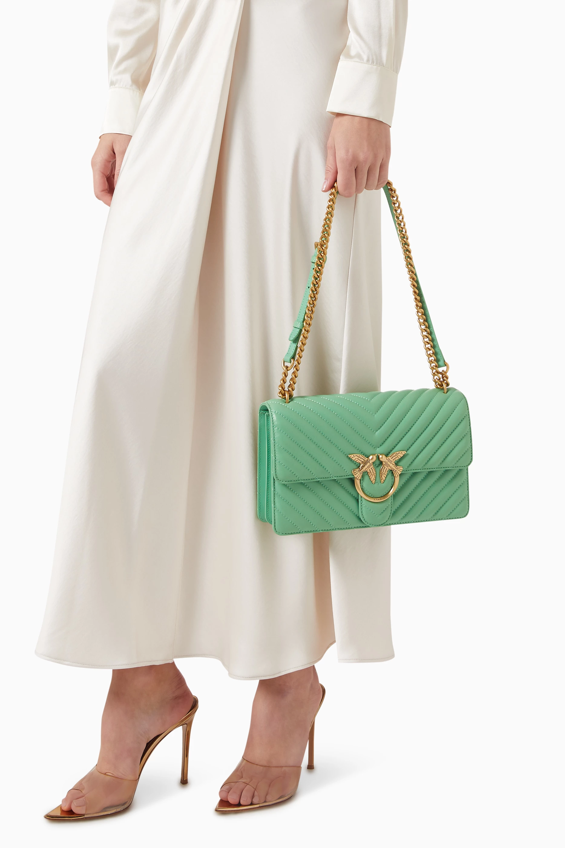 Buy PINKO Green Classic Love One Quilted Bag in Nappa Leather for