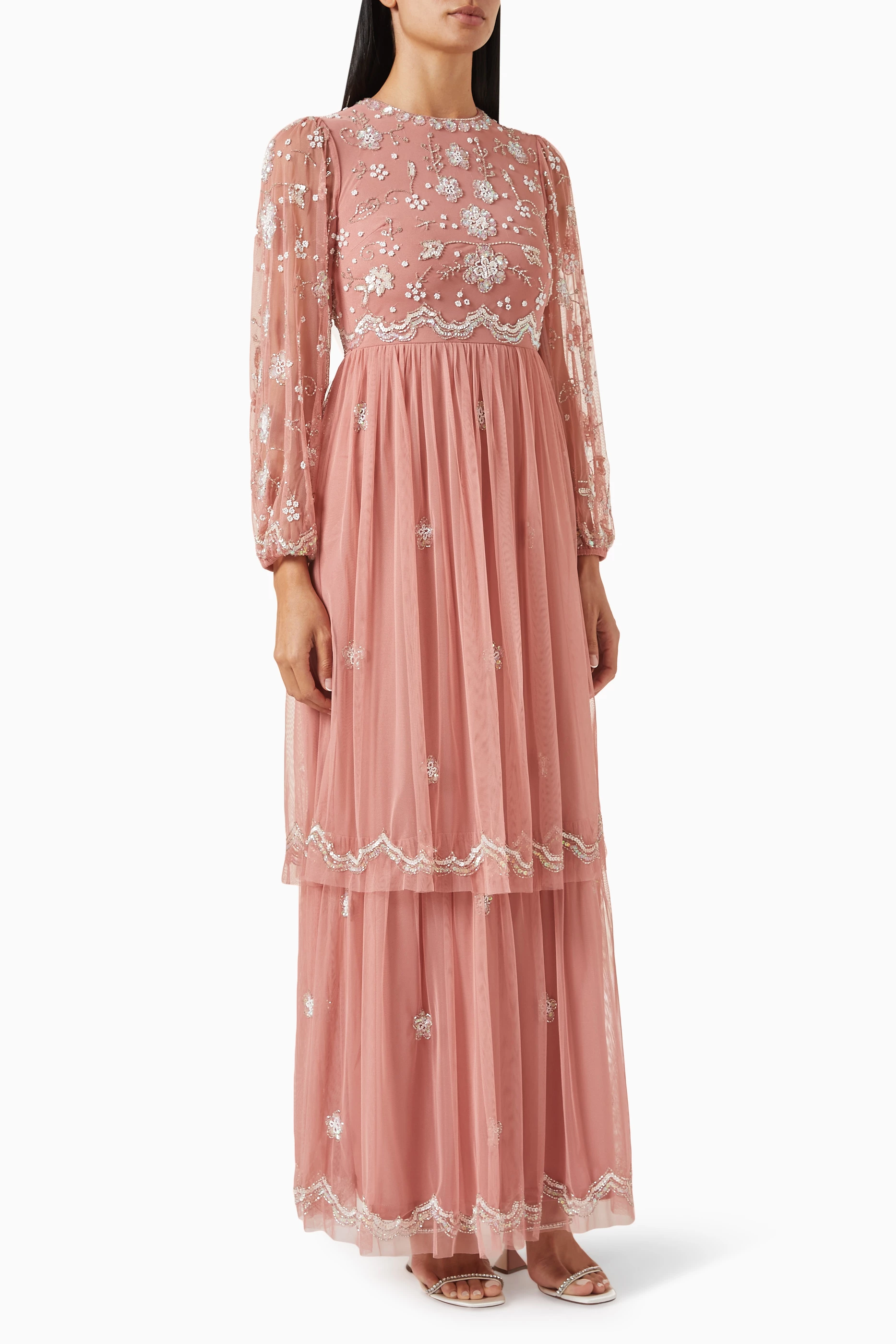 Buy Amelia Rose Pink Sequin embellished Maxi Dress for Women in
