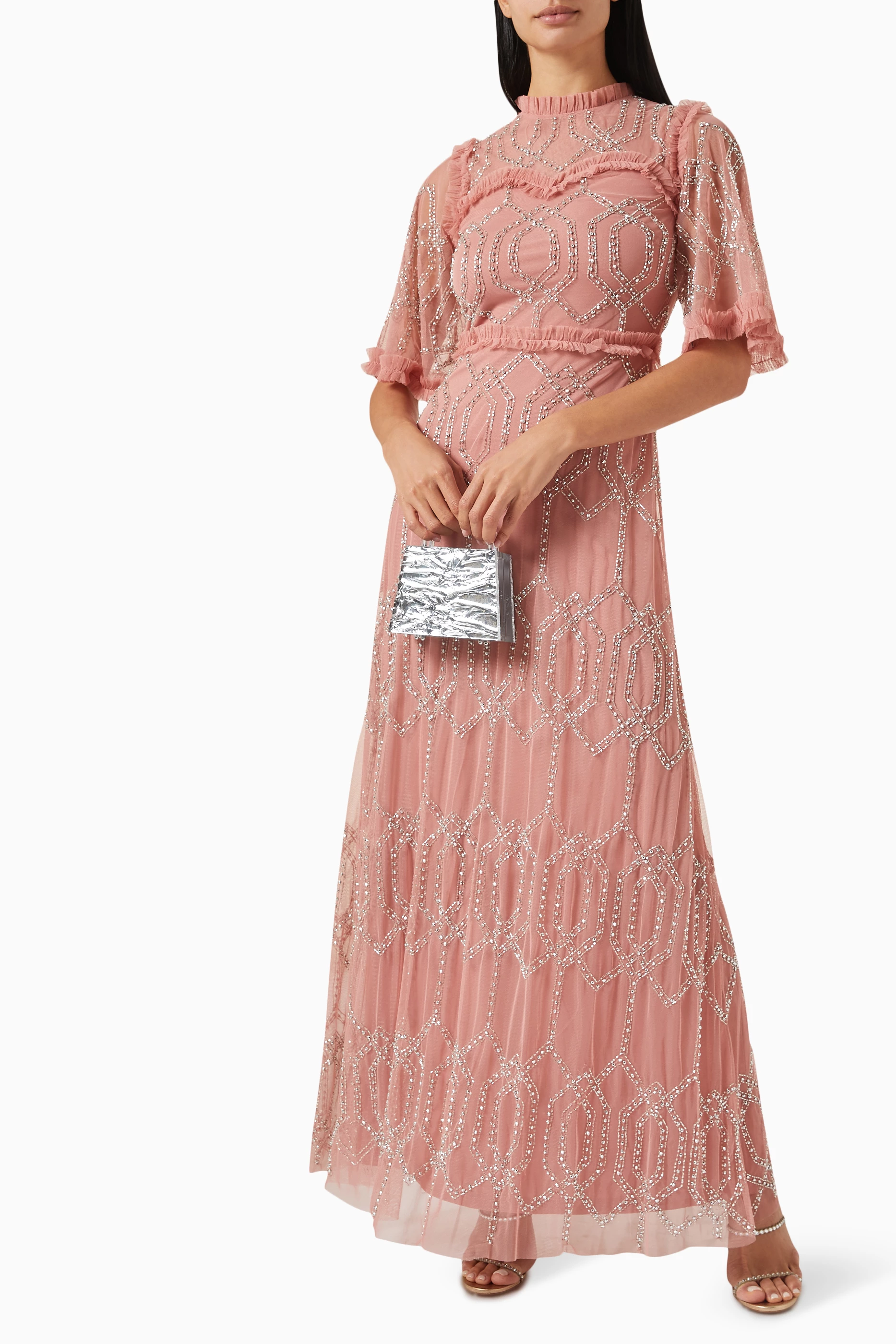 Buy Amelia Rose Pink Sequin embellished Maxi Dress for Women in