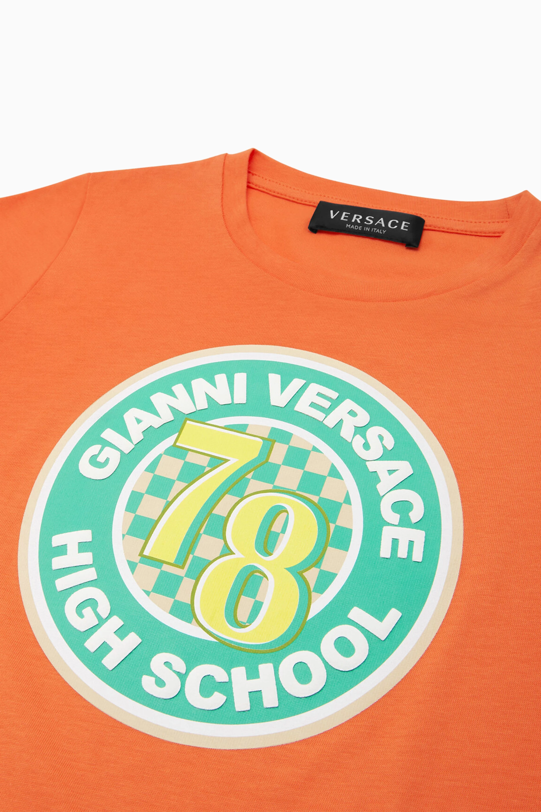 Buy Versace Multicolour Varsity Logo print T shirt in Organic Cotton for Boys in UAE Ounass