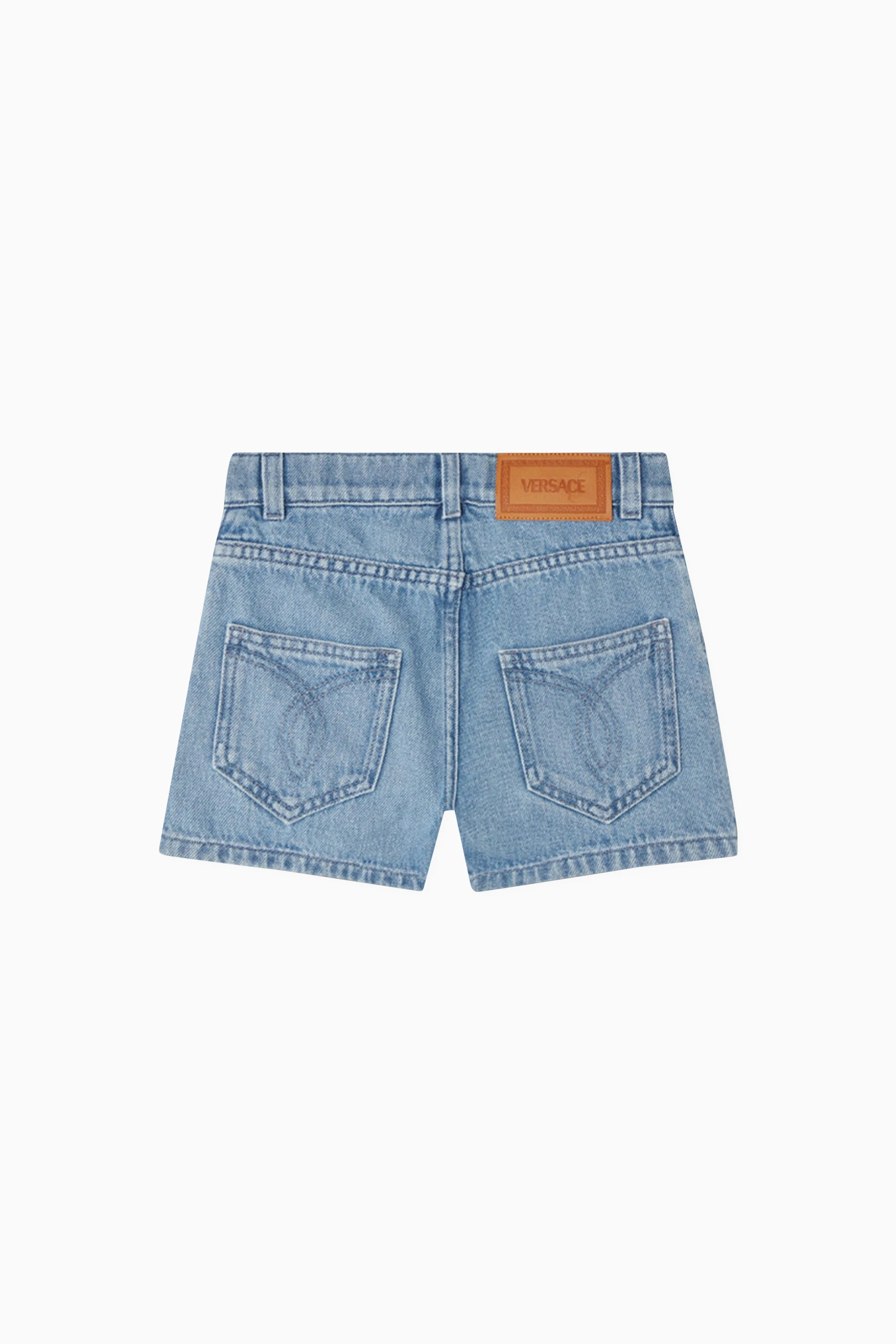 Buy Versace Blue Floral embroidered Shorts in Denim for Girls in