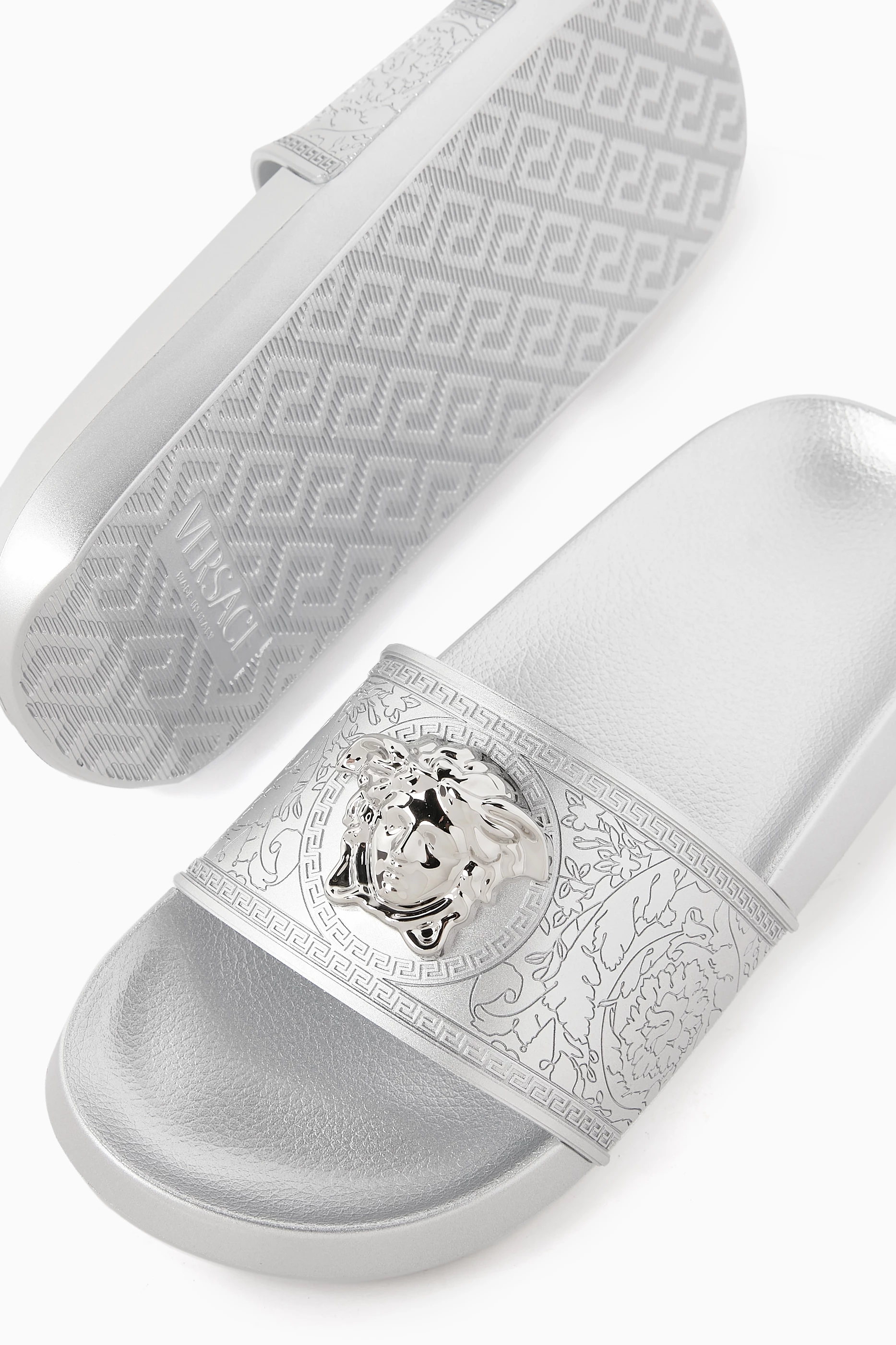 Buy Versace Silver Medusa Slides in Rubber for Women in UAE Ounass